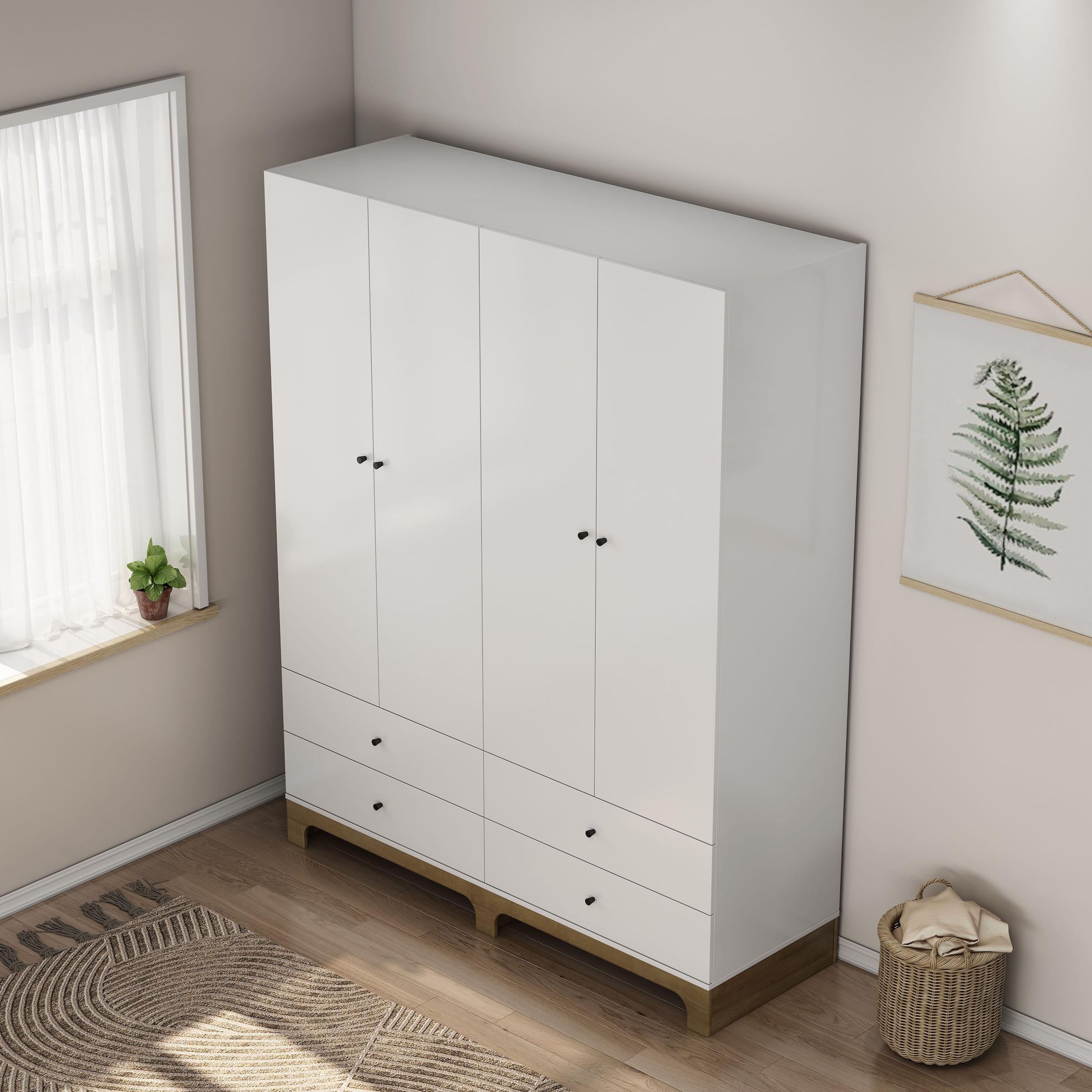 OTTO home Kleiderschrank »Oslo Schlafzimmerschrank Garderobe weiß Landhaus Bestseller« Schlafzimmerschrank mit 4 Türen und 4 Schubladen, Breite 160cm