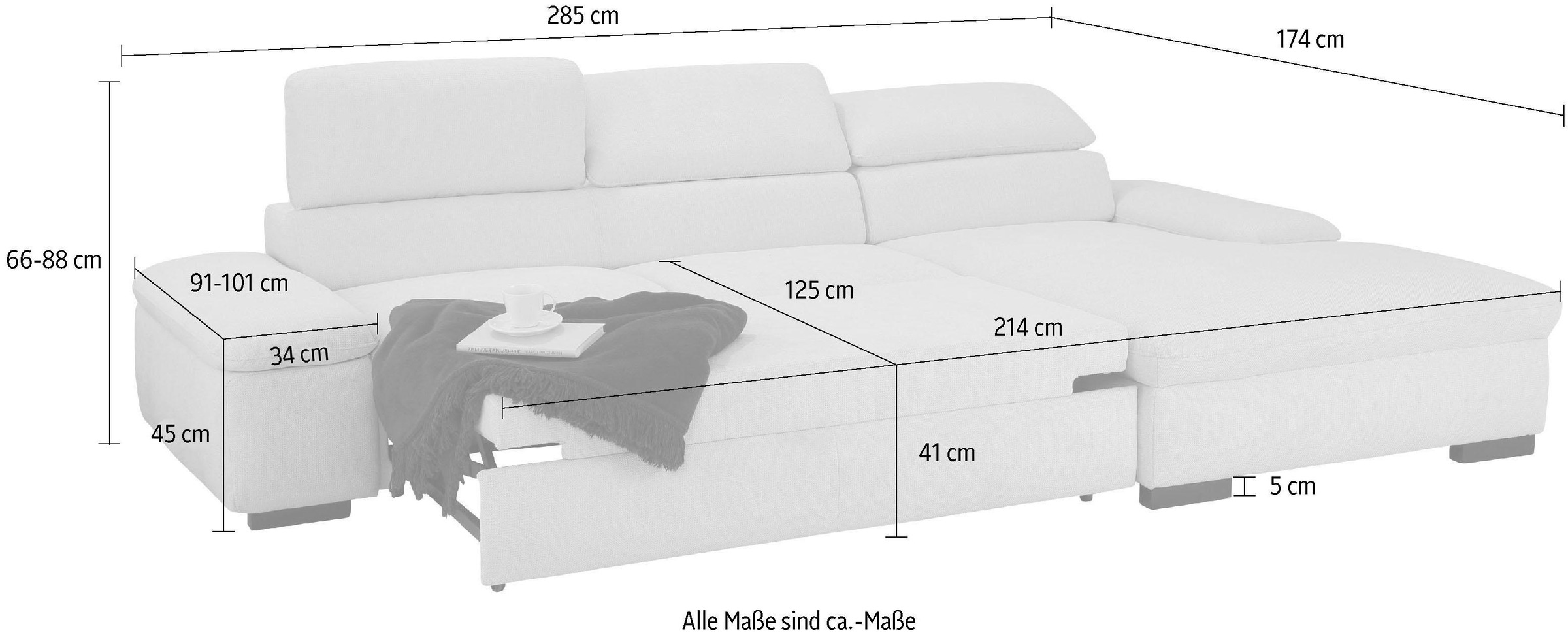 Home affaire Ecksofa »Alberto L-Form«, mit Kopfteilverstellung, wahlweise mit Bettfunktion