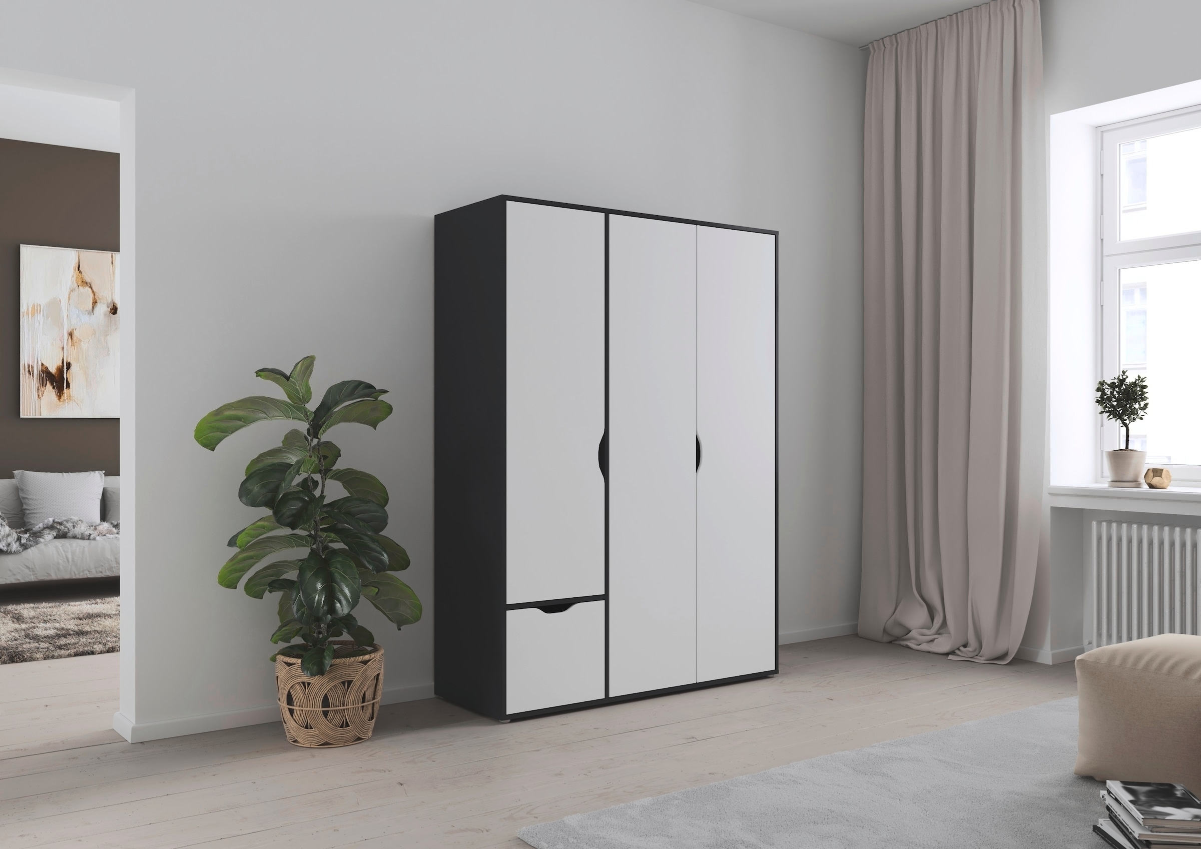 rauch Drehtürenschrank »Kleiderschrank Schrank Garderobe Wäscheschrank NARAI mit Schubladen« in 3 verschiedenen Ausstattungen BASIC/CLASSIC/PREMIUM,  Griffausfräsungen für eine grifflose Optik TOPSELLER MADE IN GERMANY