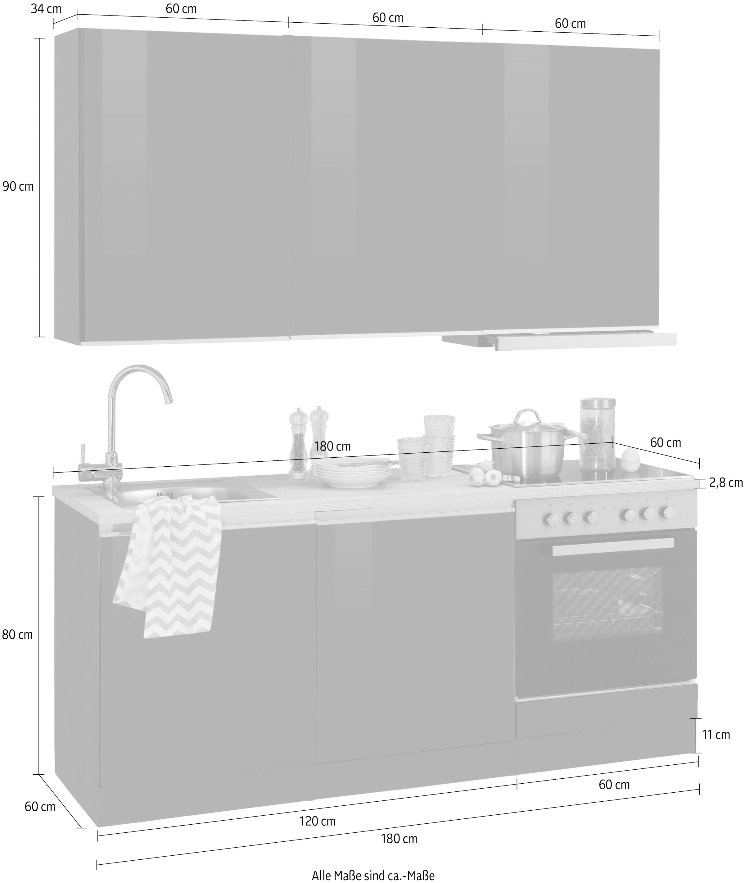 HELD MÖBEL Küchenzeile mit Breite cm bei 180 »Ohio«, OTTO online E-Geräten