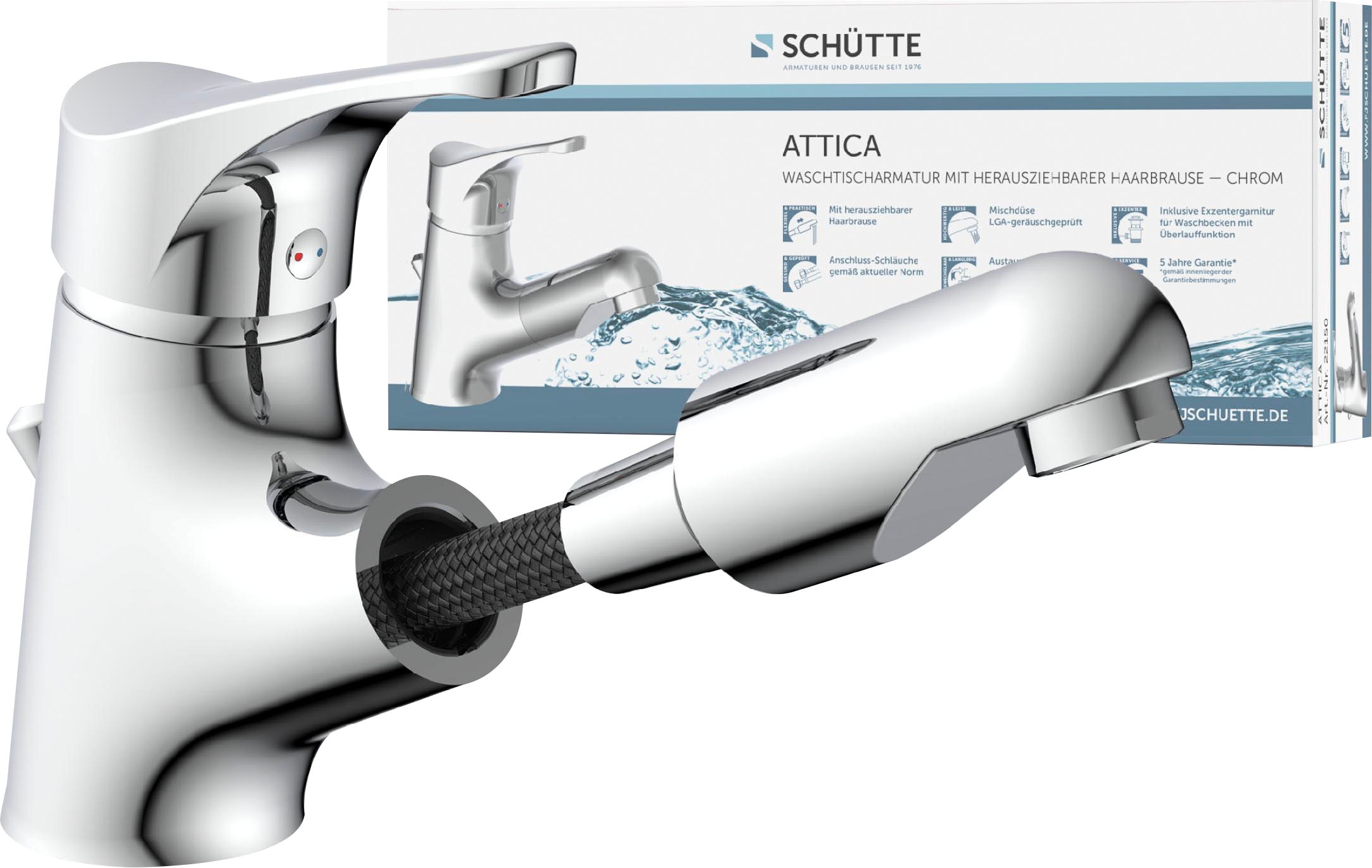 Waschtischarmatur »Attica«, (Set), mit herausziehbarer Brause und Zugstange,...