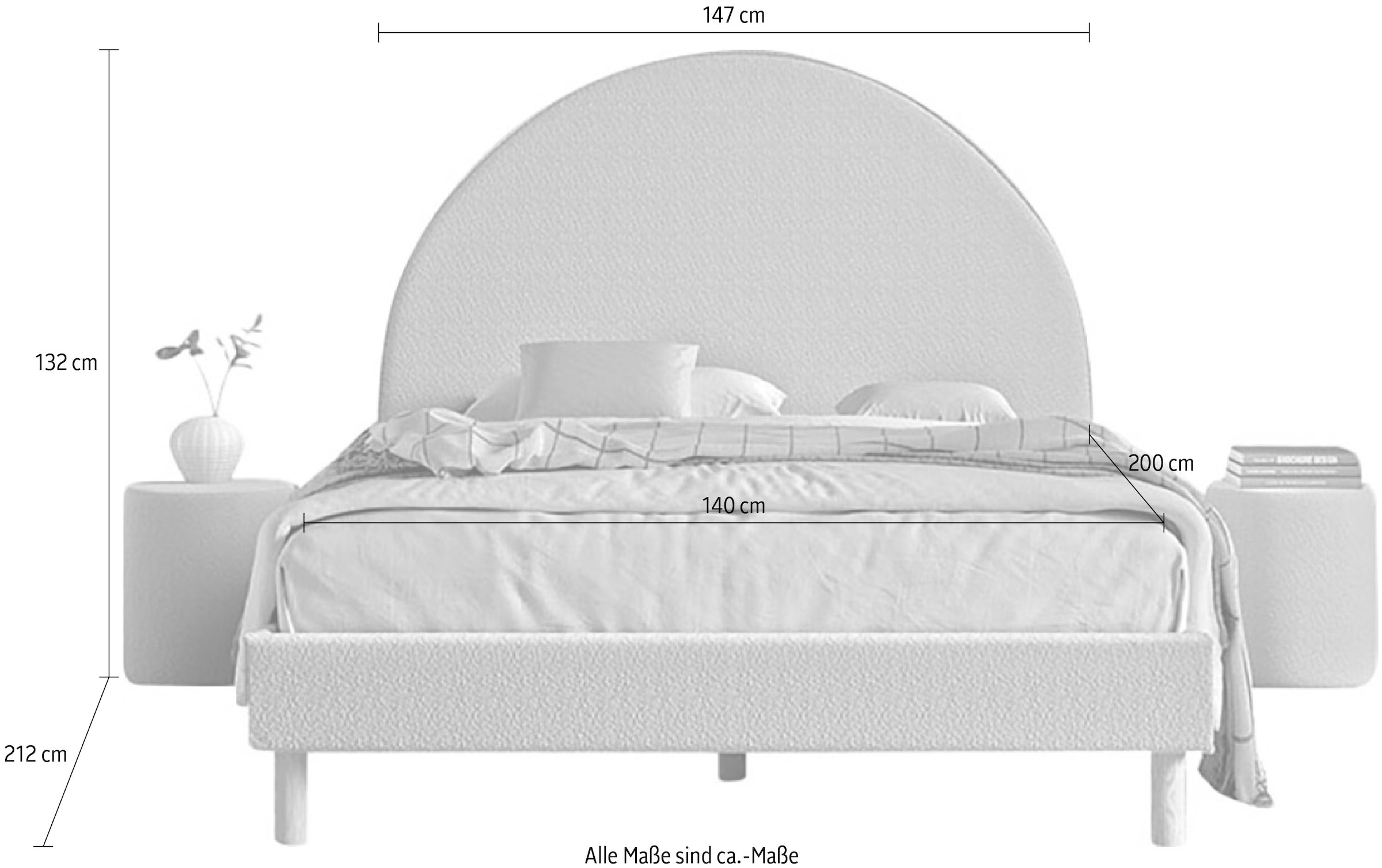 Vipack Schlafzimmer-Set »Polsterbett Moon«, LF 140x200cm, inkl. Lattenrost, Bouclé Stoff bezogen, wahlw. 4 Farben