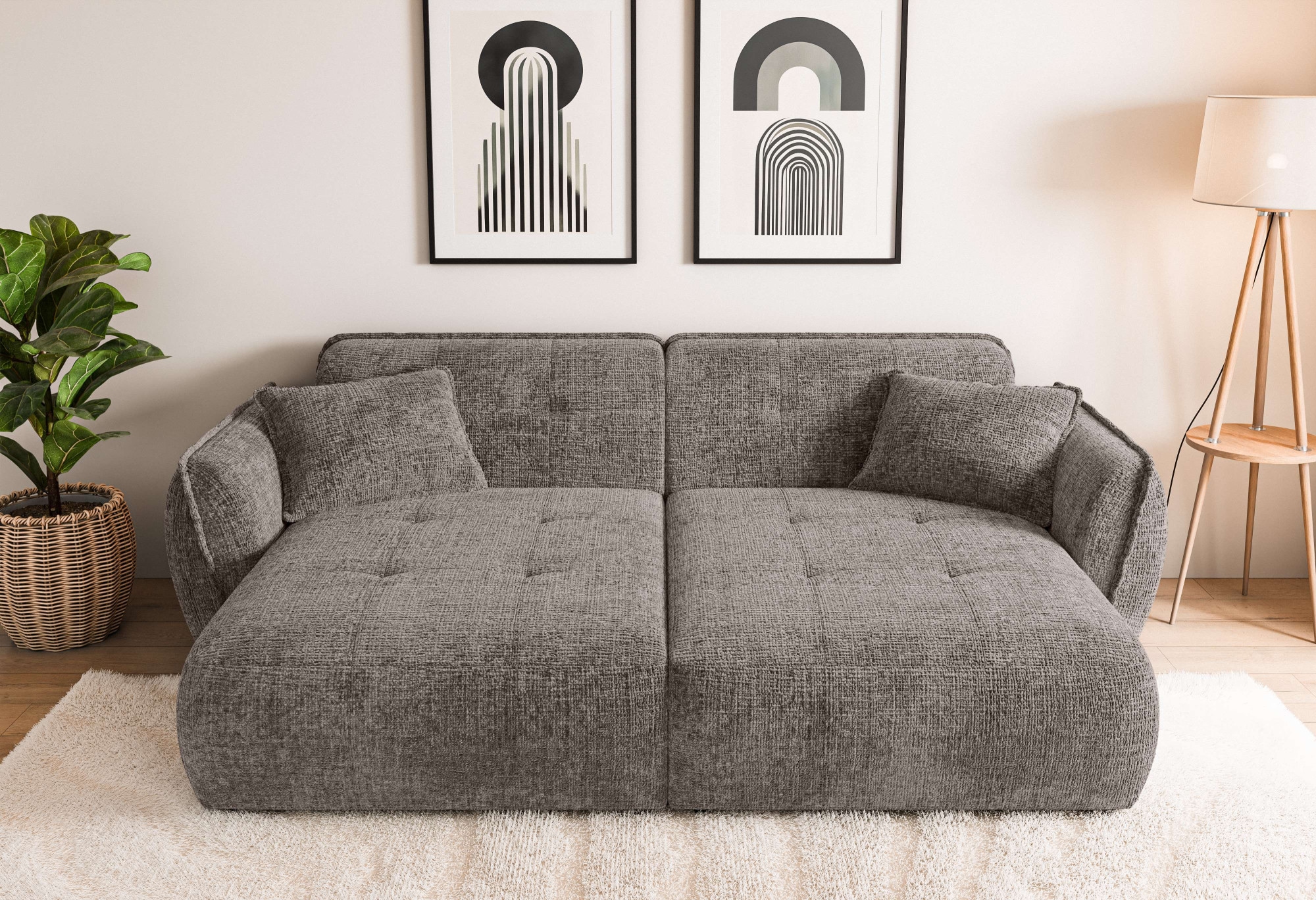 Home affaire Big-Sofa »MIRELDA Design-Sofa mit Steppungen, extra tief, Breite 251 cm« elegant und bequem, enthält 2 Zierkissen, belastbar bis 480kg