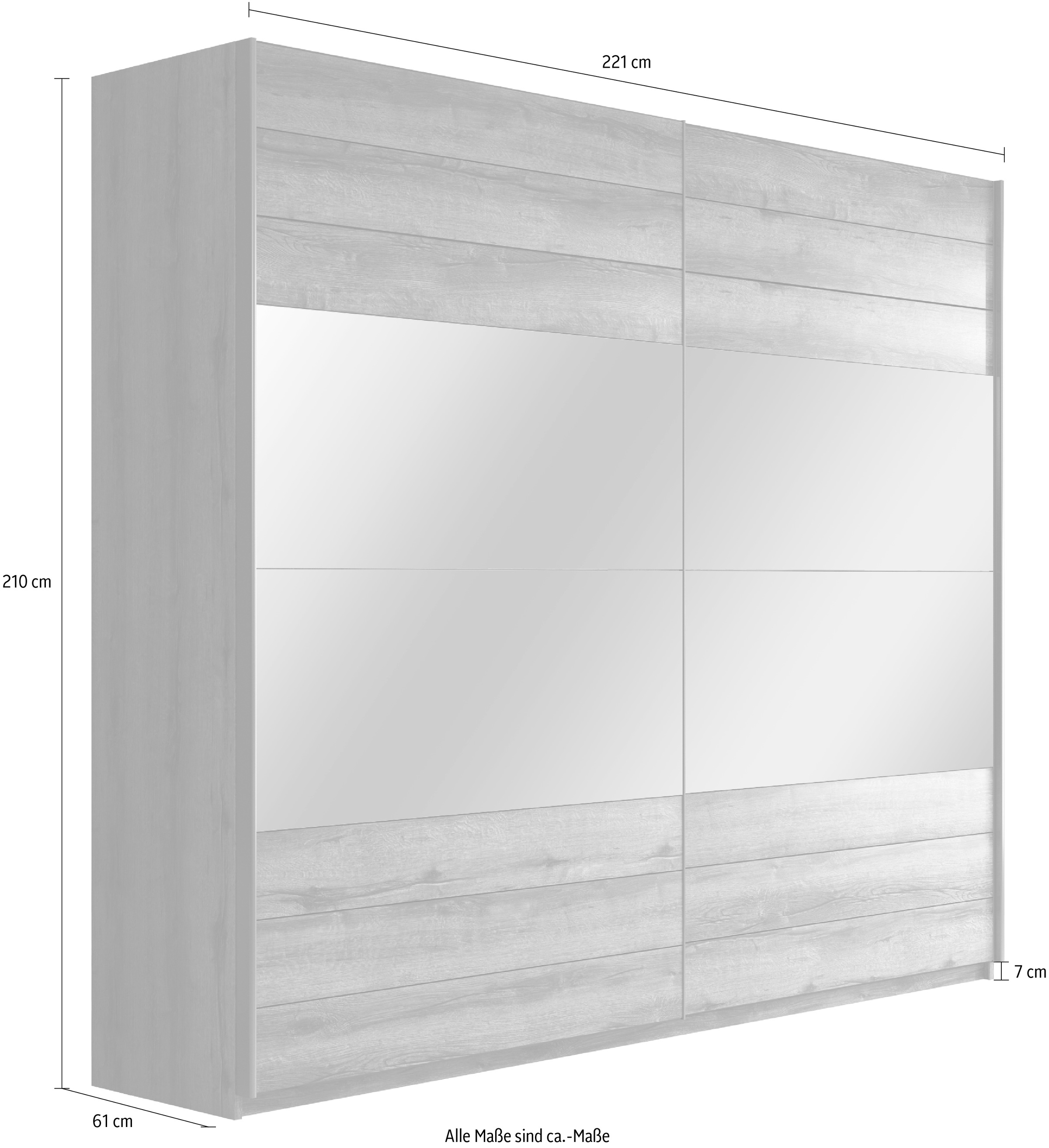 Helvetia Schwebetürenschrank Beta, mit Spiegelelement, inkl. 1 Kleiderstange und 5 Einlegeböden