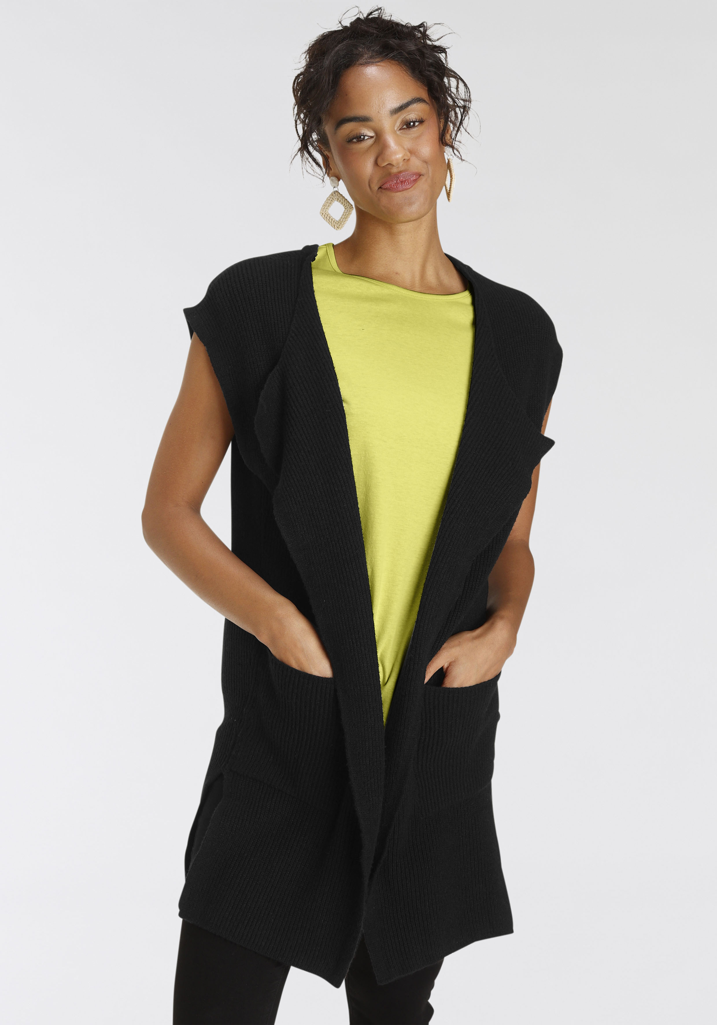 Longstrickjacke, ohne Ärmel