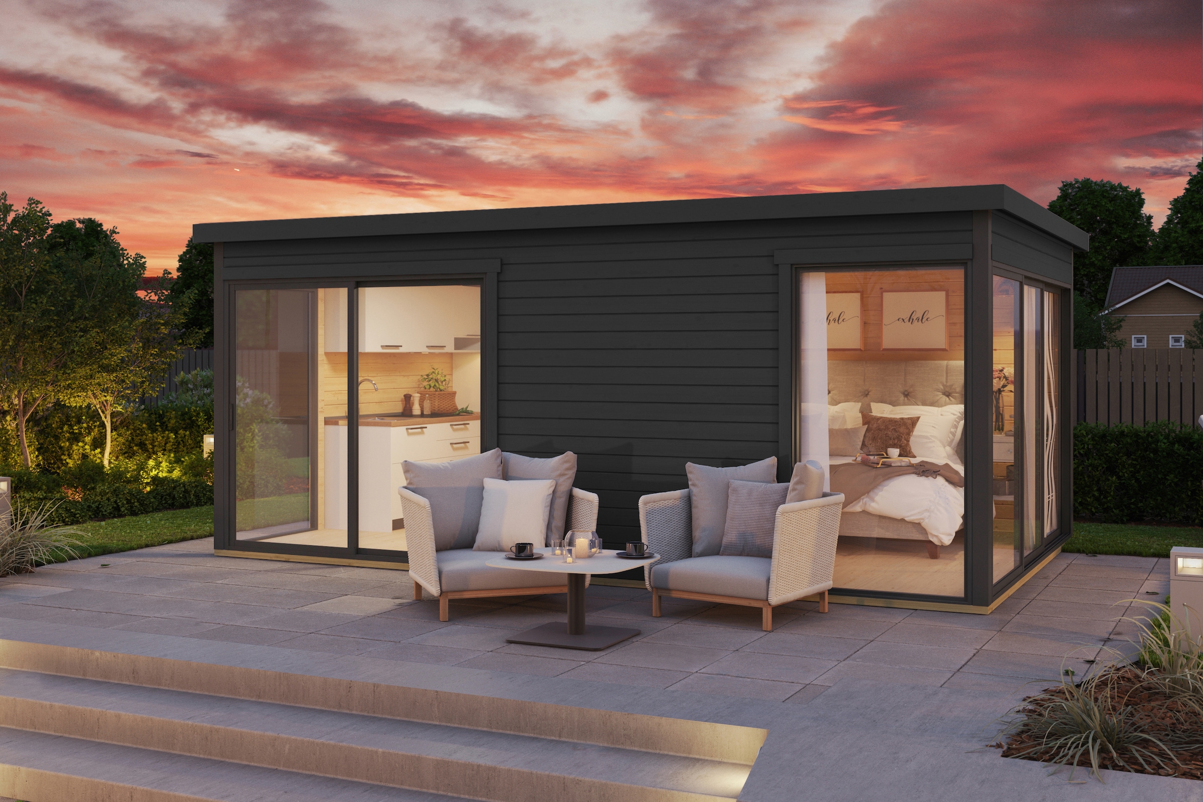 LASITA MAJA Gartenhaus »DOMEO 3 CARBONGRAU/ANTHRAZIT«, (Set), 2-Raum, Fundamentmass 5088 x 3219, Carbongrau