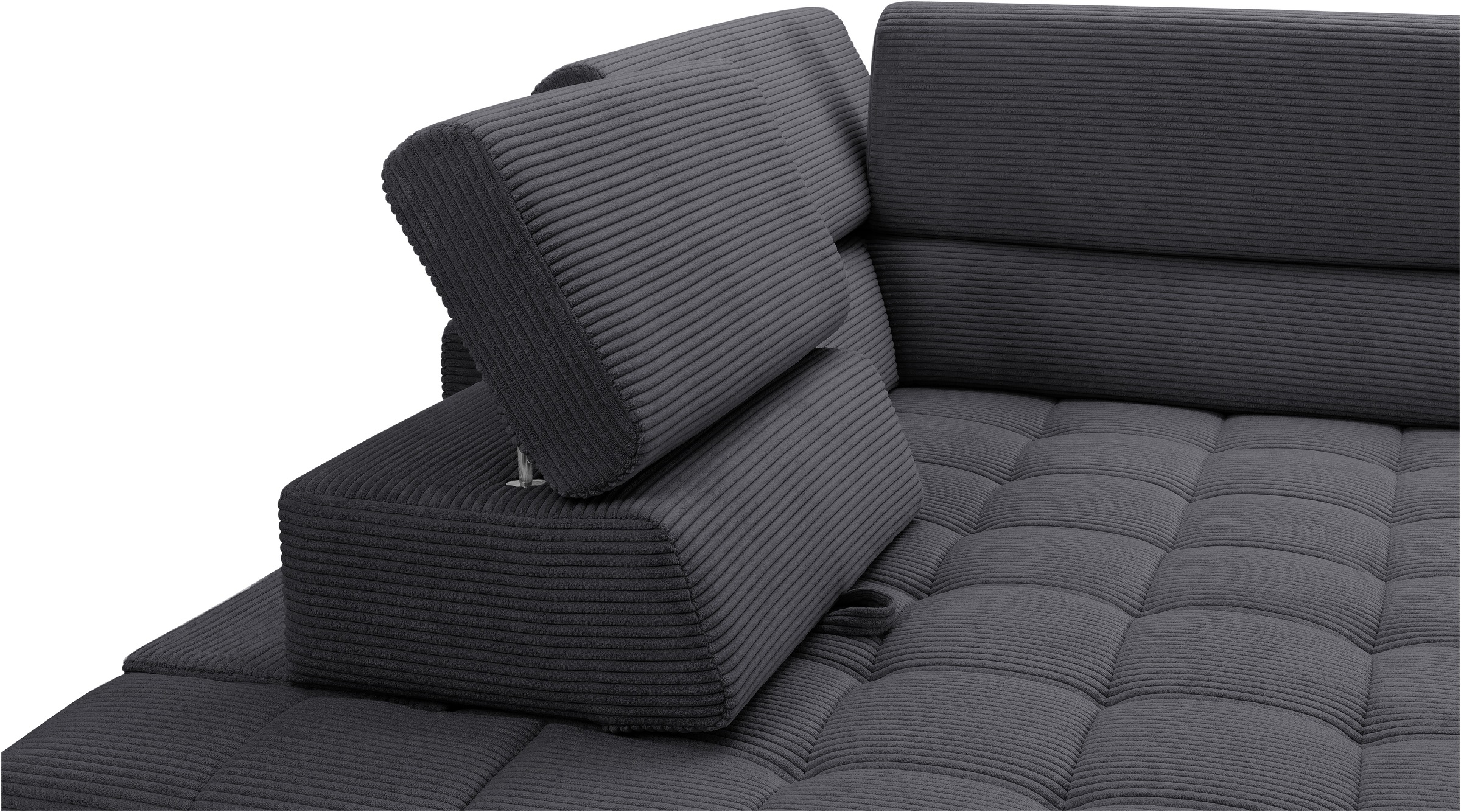 exxpo - sofa fashion Ecksofa »Elianos, hoher Sitzkomfort, aufwendige Kreuzsteppung im Sitz, L-Form«, Kopfteile & Sitztiefe verstellbar, ohne Bettfunktion, Cord, antrazit