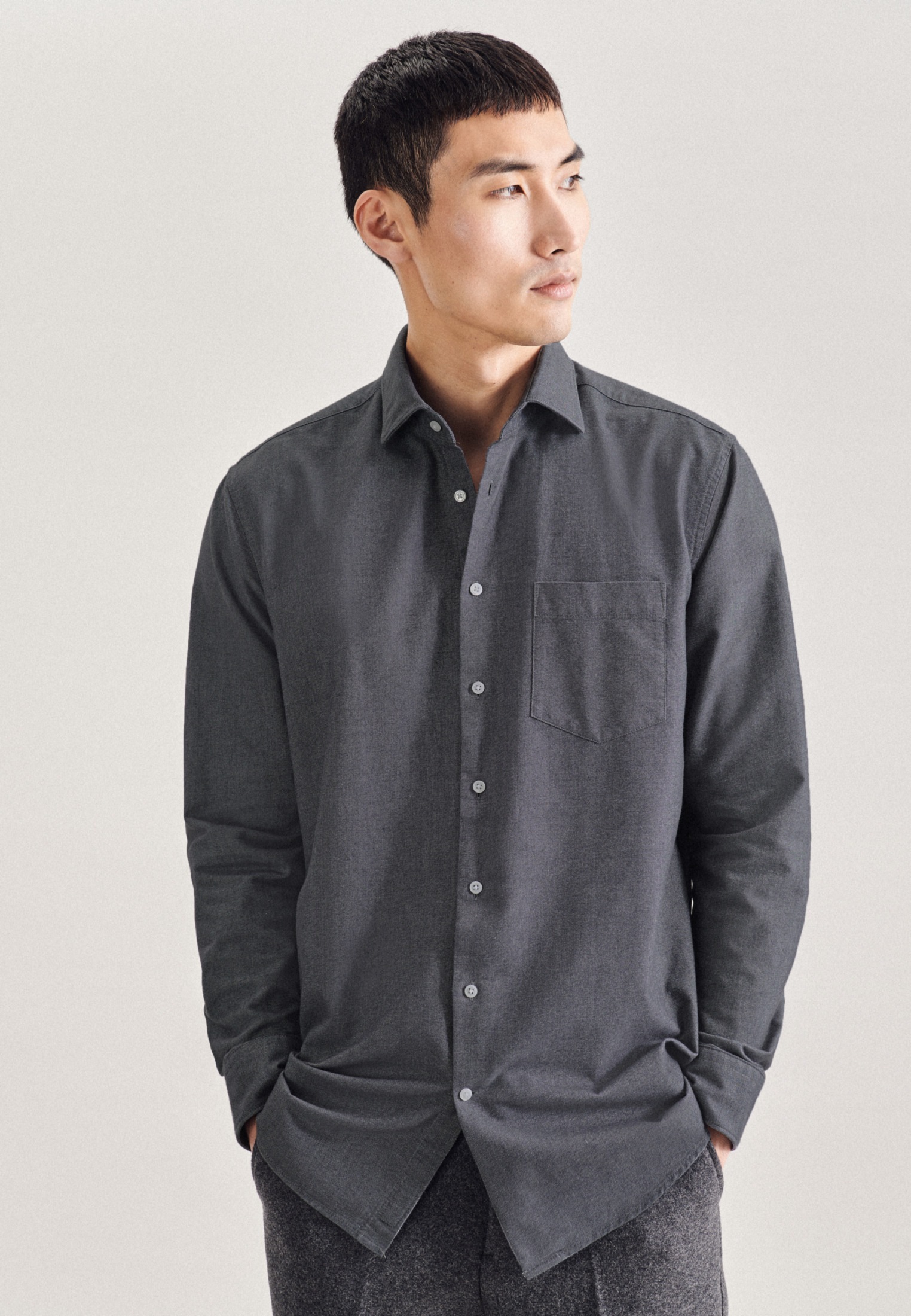 Seidensticker Herren Businesshemd »Regular« Regular Langarm Kentkragen Uni in grau, Größe XXL45