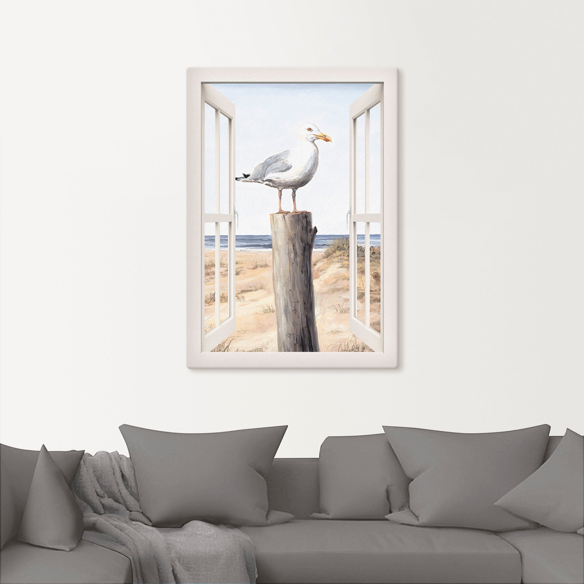 Artland Wandbild »Möwe Fensterblick«, Vogelbilder, (1 St.), als Alubild, Leinwandbild, Wandaufkleber oder Poster in versch. Größen