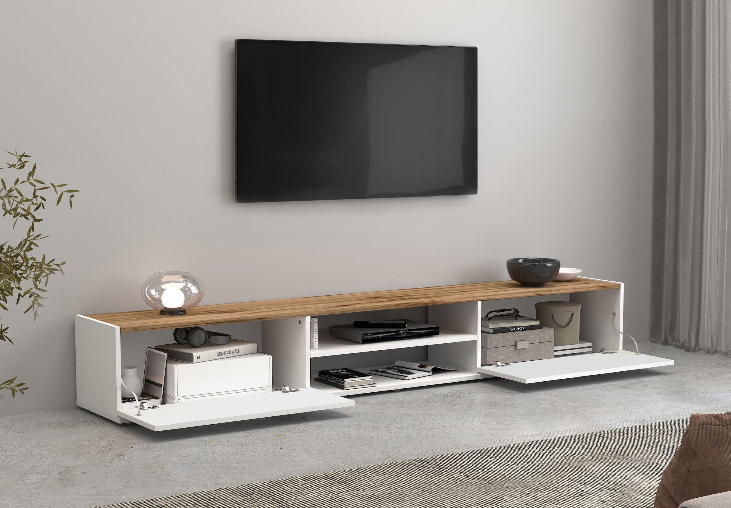 INOSIGN Lowboard »Garda,Lowboard,TV-Kommode,TV-Möbel,TV-Bank«, stehend und hängend mit 2 Klappen, 1 Einlegeboden, Breite 210 cm