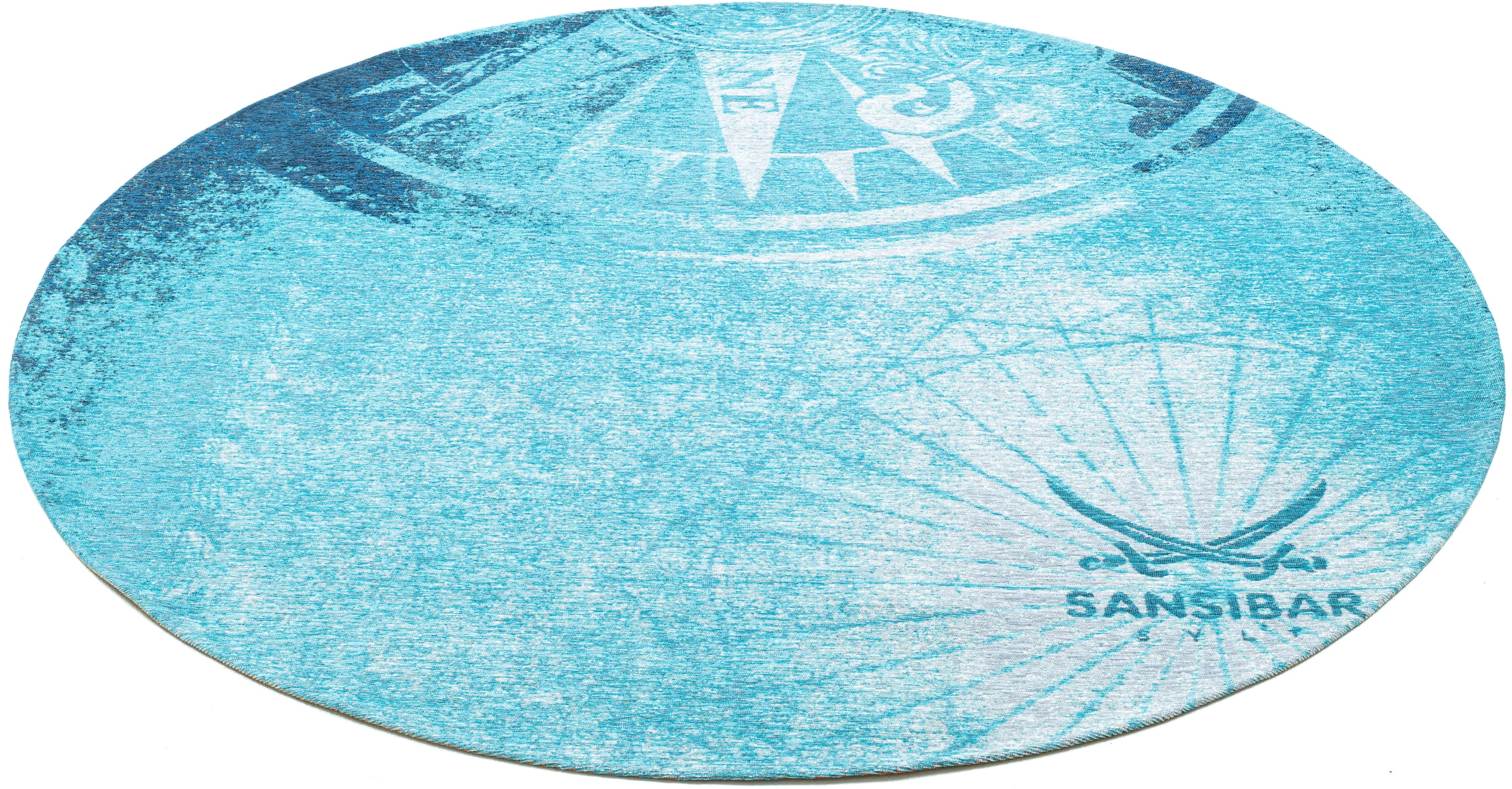 Sansibar Teppich »Keitum 011«, rund, Flachgewebe, modernes Design, Motiv Kompass