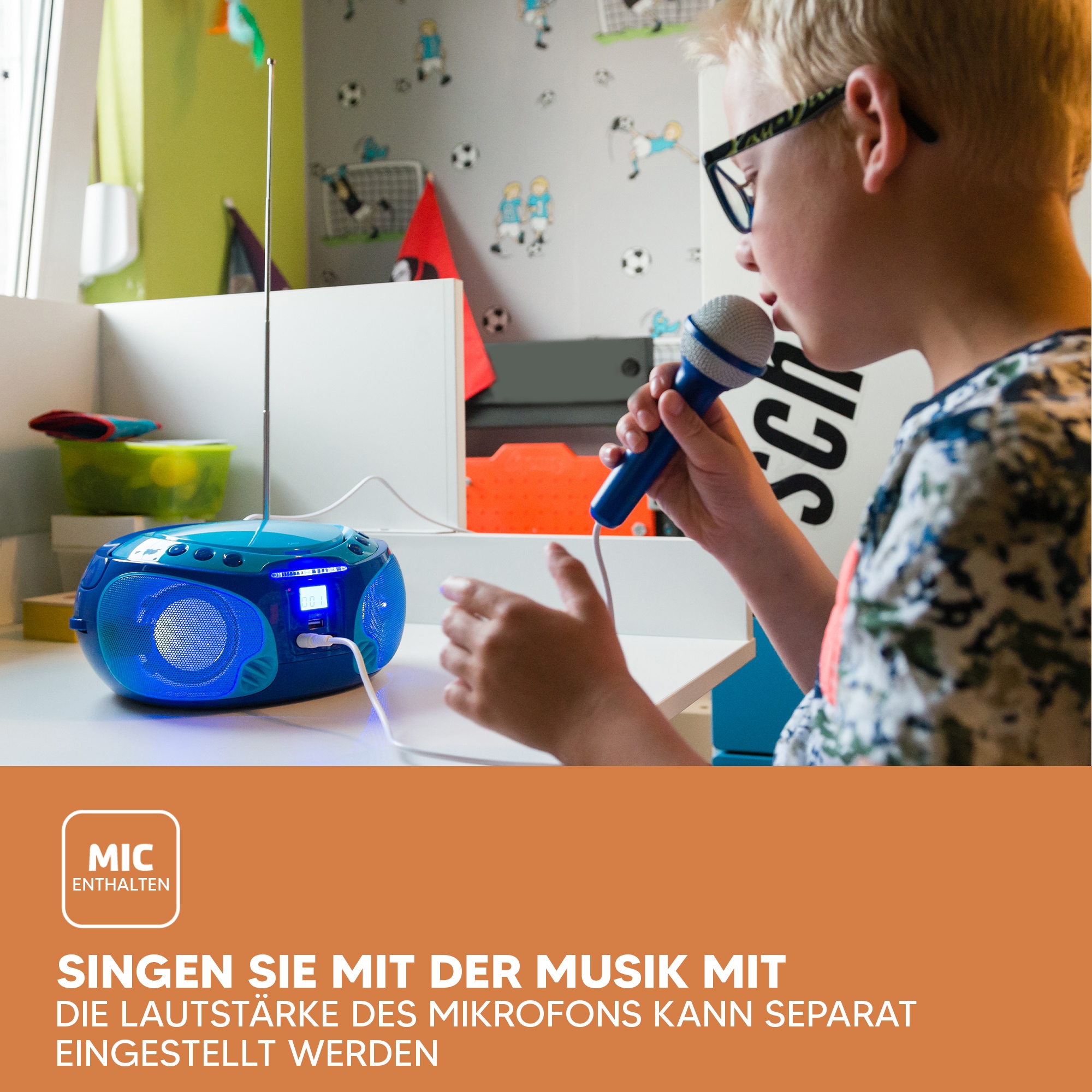 Lenco Boombox »SCD-650« ( AM-Tuner | FM-Tuner ) speziell für Kinder, USB-Anschluss, Karaoke-Mikrofon und Lichteffekte