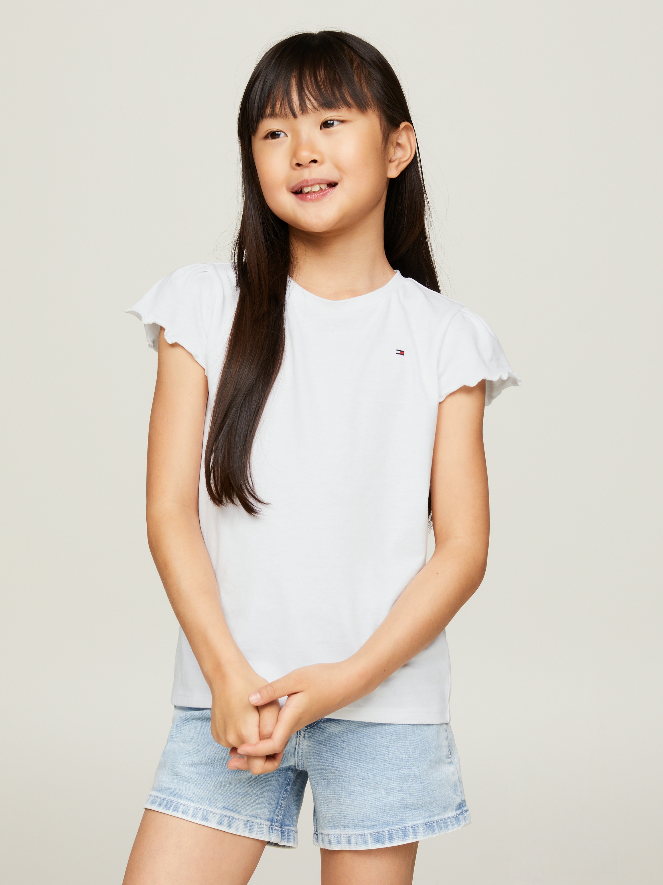 Tommy Hilfiger T-Shirt »ESSENTIAL RUFFLE SLEEVE TOP«, mit gewelltem Ärmelabschluss