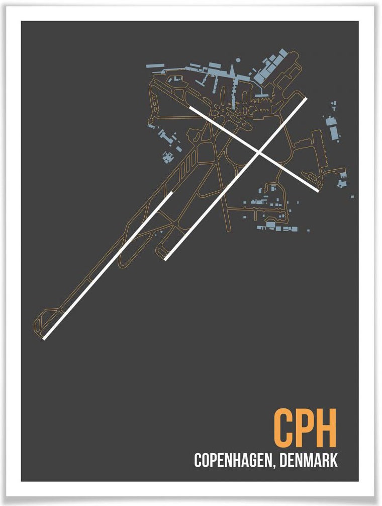 Wall-Art Poster »Wandbild CPH Grundriss Kopenhagen«, Grundriss, (1 St.), Poster, Wandbild, Bild, Wandposter