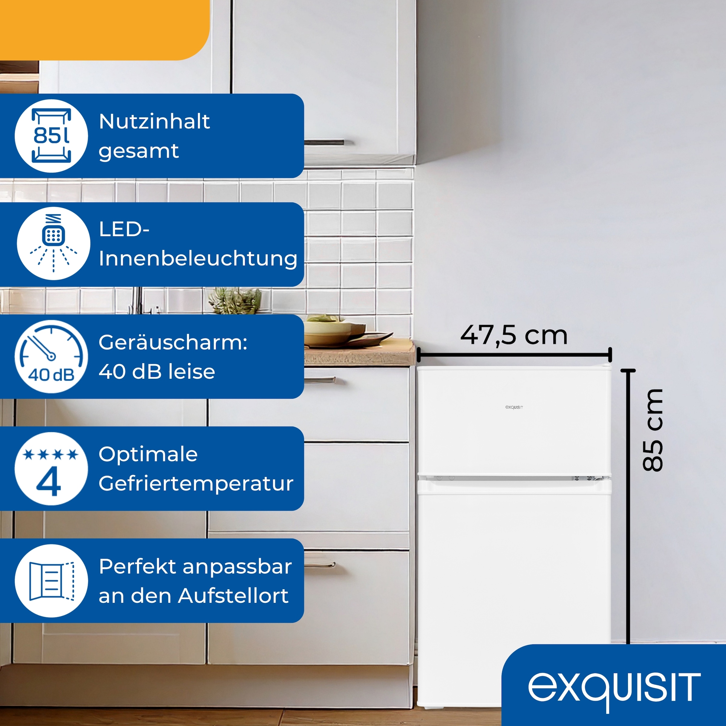 exquisit Kühl-/Gefrierkombination KGC90-30-E-040E weiss »KGC90-30-E-040E weiss« 85 cm hoch 47,5 cm breit