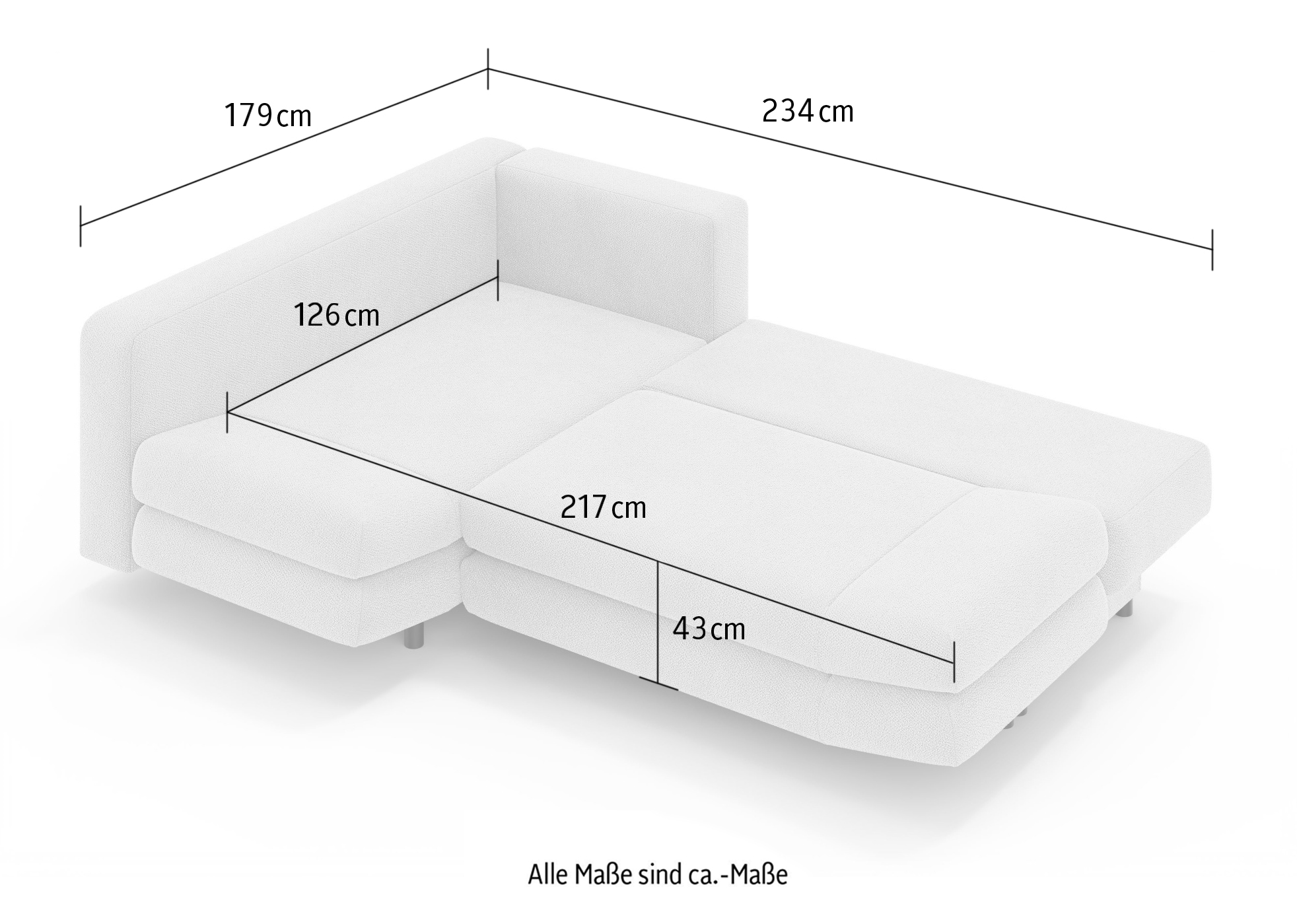 Home affaire Ecksofa »LENNARA Schlafsofa mit Bettkasten, Maße B/T/H: 234/179/85 cm« L-Form mit Ottomane rechts/links, mit Wellenunterfederung