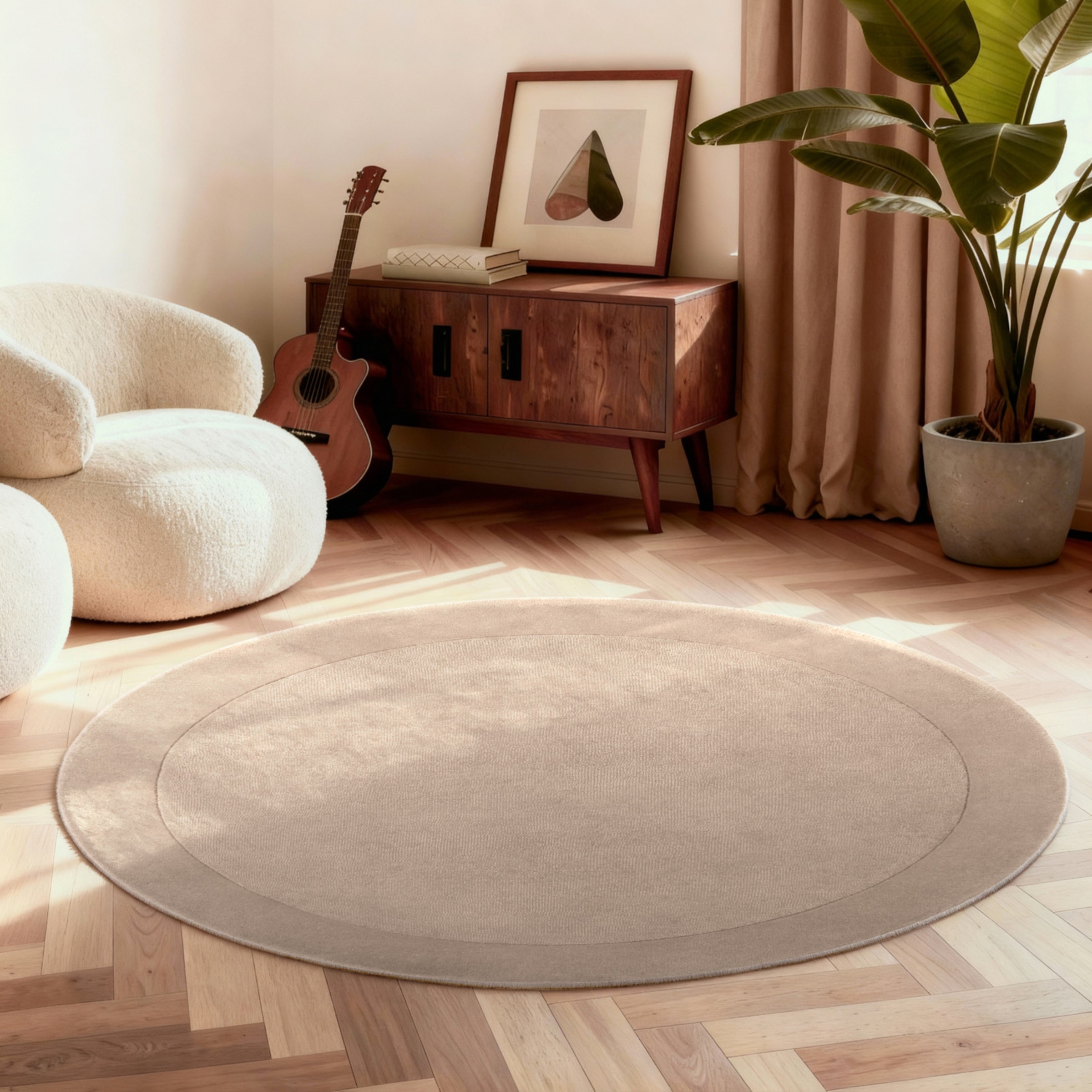 Villeroy & Boch Teppich »Wollteppich Kivi« rund 17 mm Höhe Handgewebt, Wolle, Bordüre, Einfarbig, Läufer, Wohnzimmer, Organisch