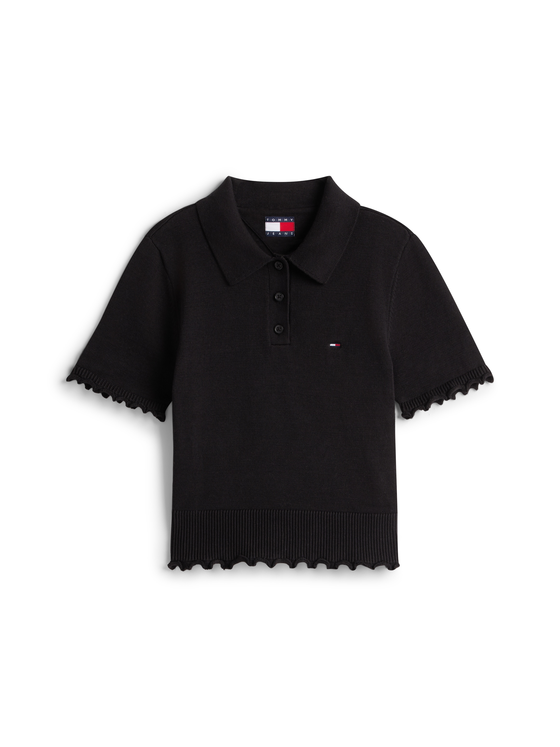 Tommy Jeans Strickpullover »TJW LETTUCE POLO SWEATER« Kurzarm mit Kräuselsaum