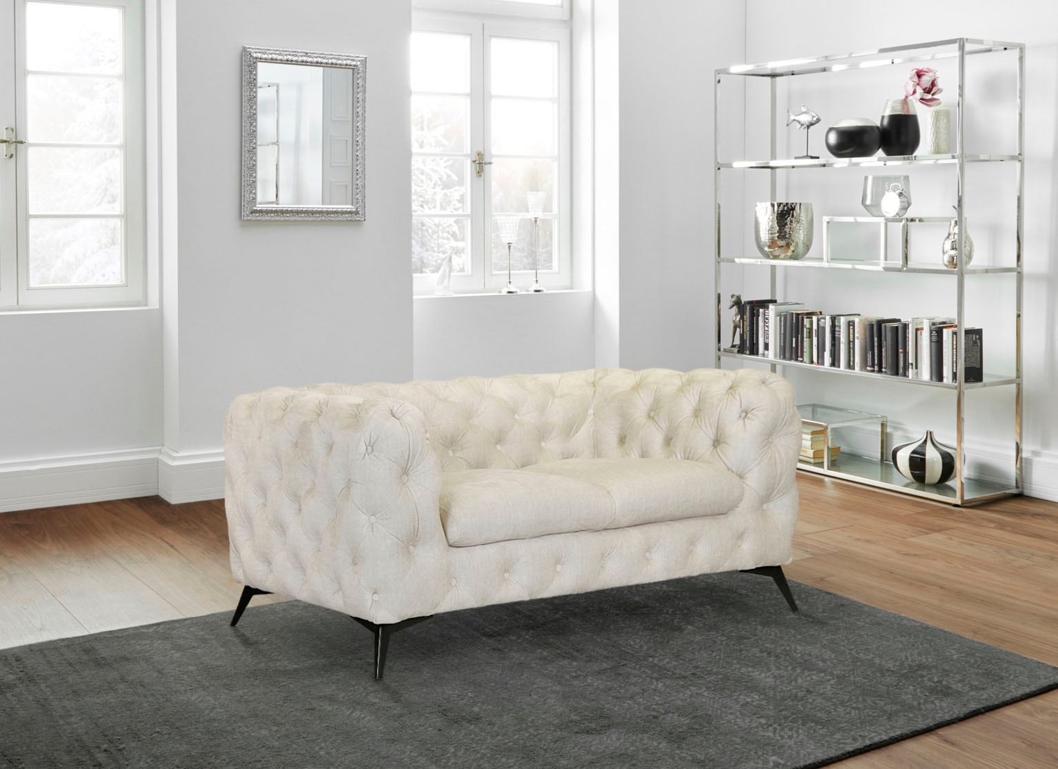 Leonique Chesterfield-Sofa »Glynis«, aufwändige Knopfheftung, moderne Chesterfield Optik, Fußfarbe wählbar