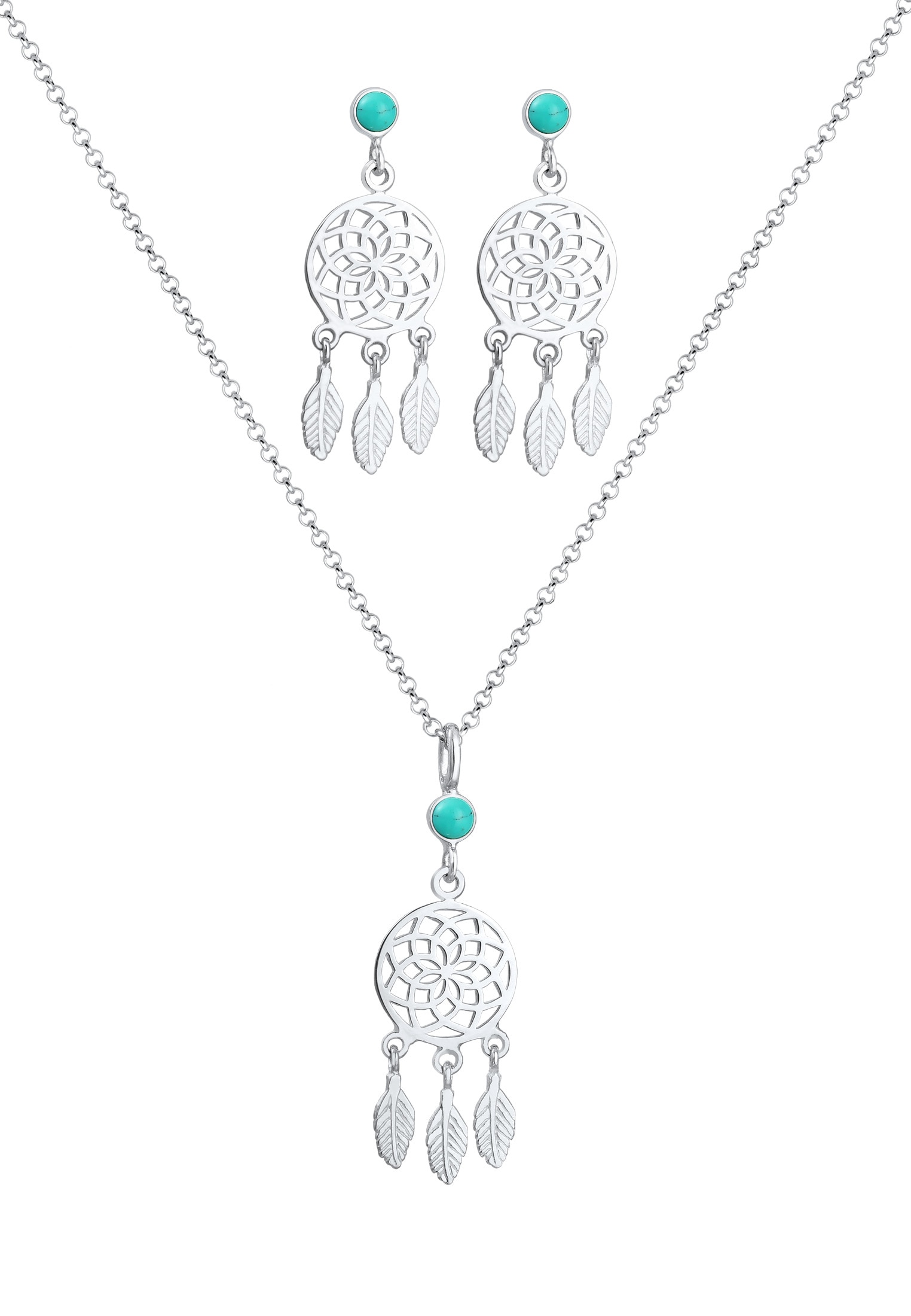 Elli Ohrring und Ketten Set »Schmuckset Traumfänger Howlite Türkis 925 Sterling Silber«