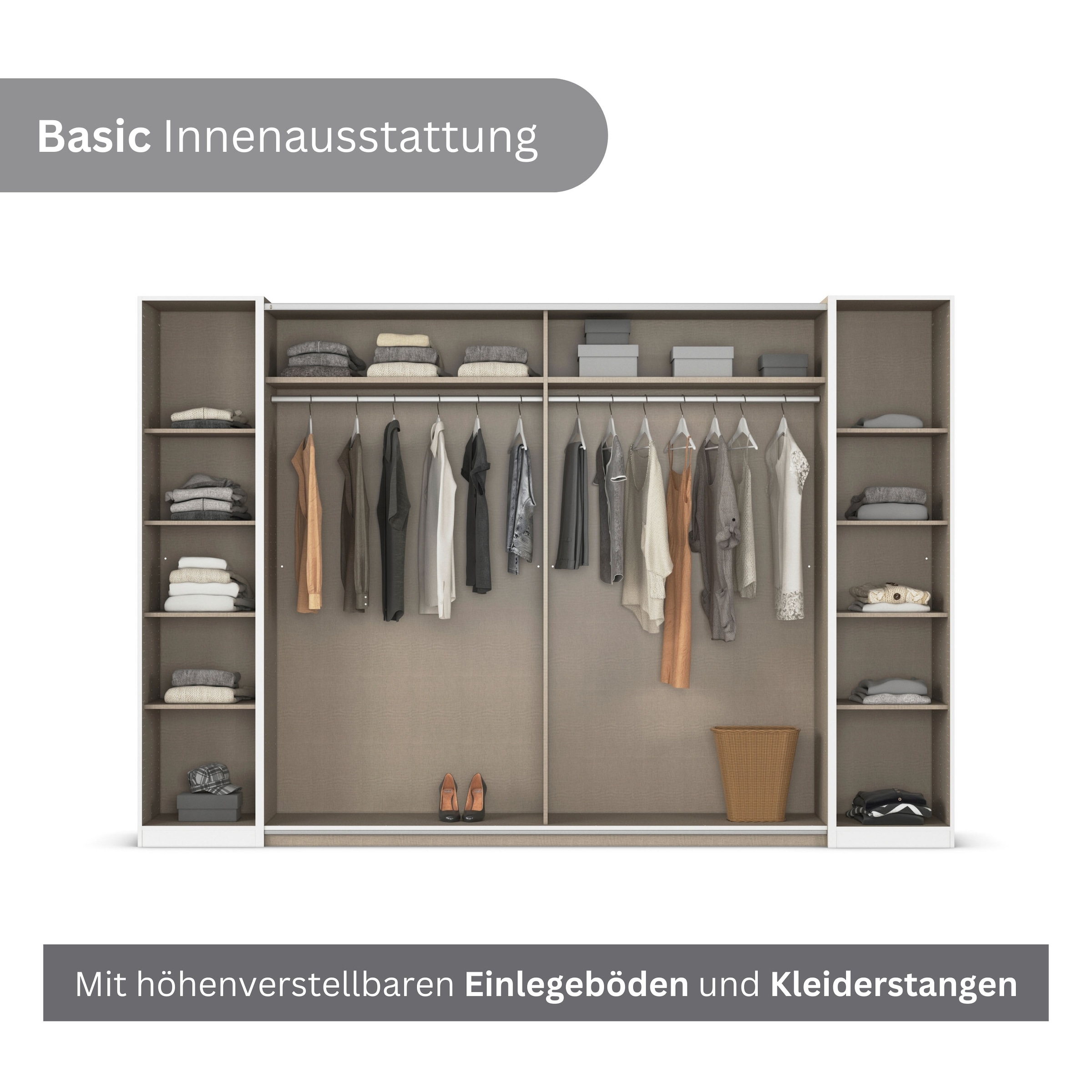 rauch Schwebetürenschrank »Kleiderschrank Schrank Breiten 131/175/218/261 cm KRONACH TOPSELLER« 3 verschiedene Ausstattungen BASIC/CLASSIC/PREMIUM (inkl. SOFT-CLOSE),  mit Dreh- und Schwebetüren und vielen Einlegeböden MADE IN GERMANY