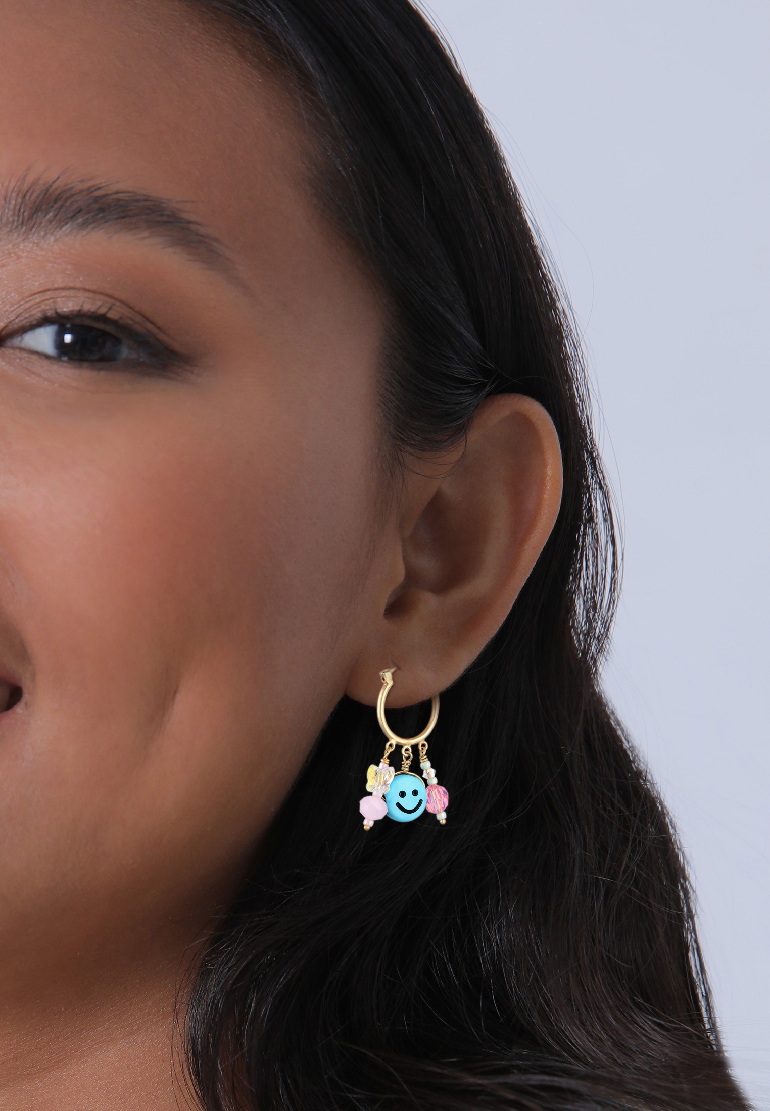 Elli Paar Creolen »Ohrringe Creolen Smiling Kristall Beads 925 Silber vergoldet«