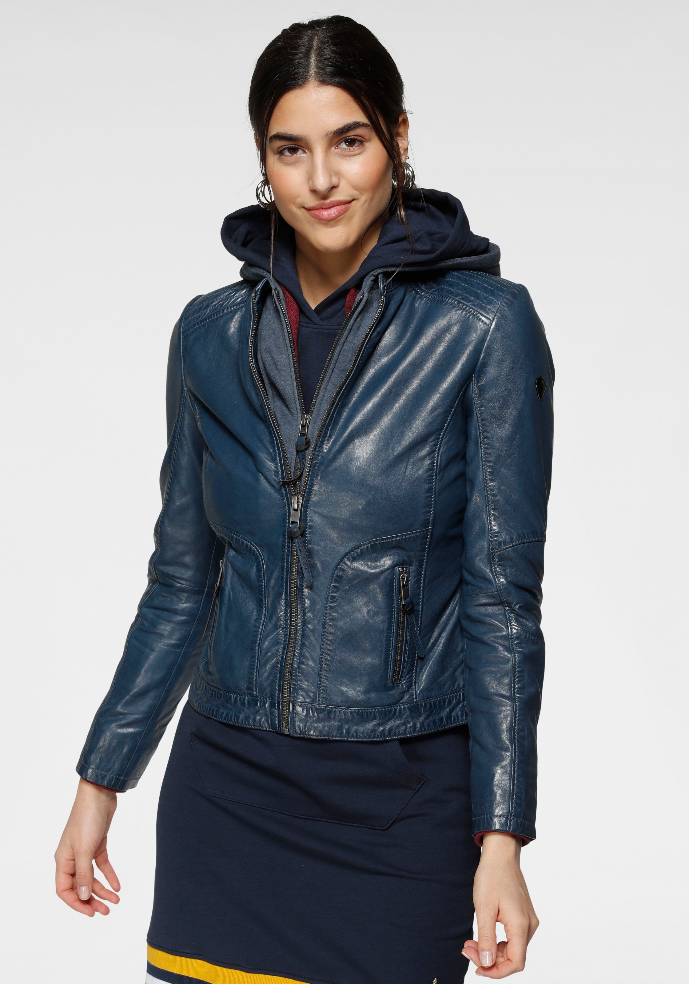ALPENBLITZ Lederjacke »Dublin«, mit abnehmbarem Kapuzen-Sweateinsatz & cooler Biker Optik