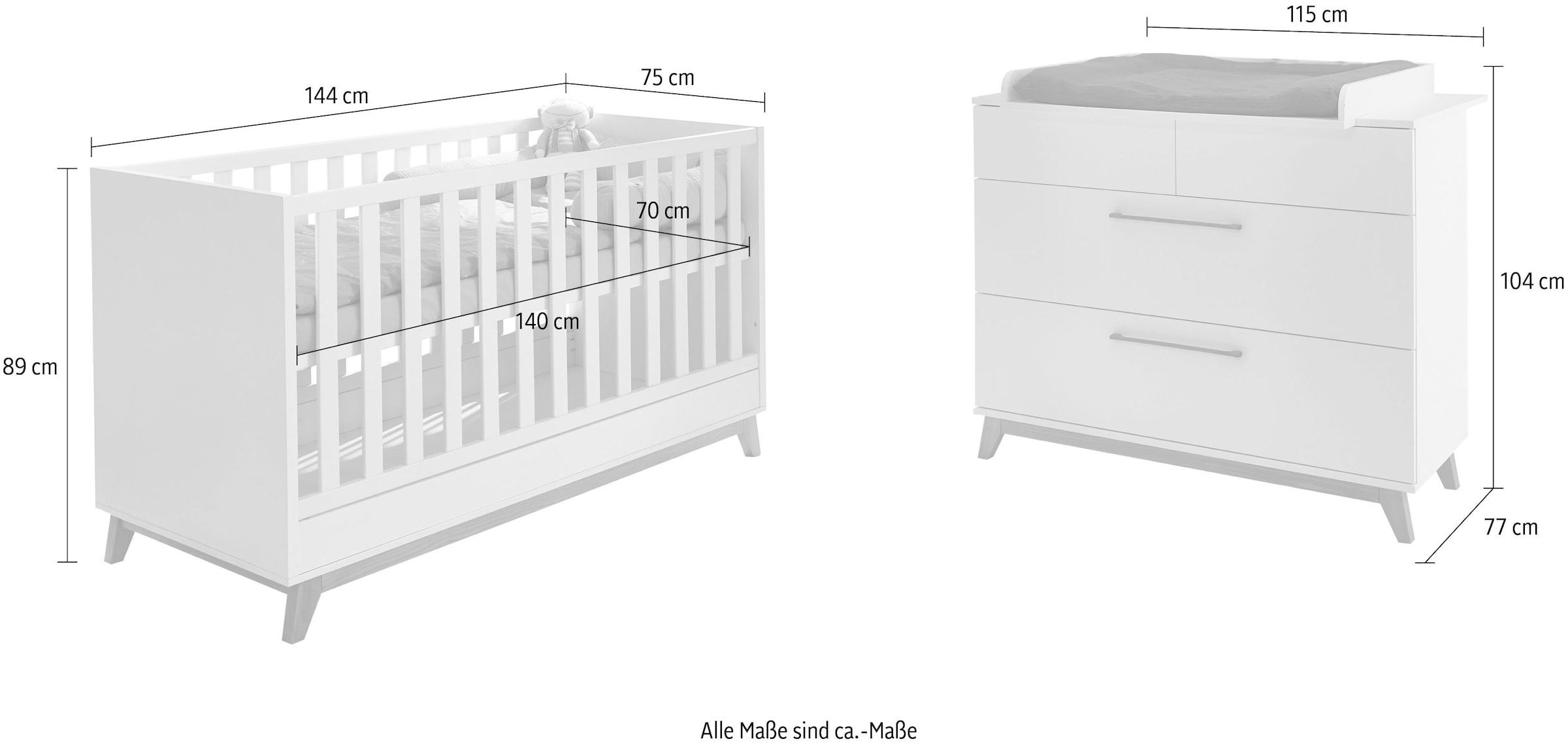 arthur berndt Babymöbel-Set »Babyzimmer Set »Lina« 2-teilig«, (Spar-Set, 2 tlg., Babymöbel-Set »Lina« bestehend aus Kinderbett und Wickelkommode)