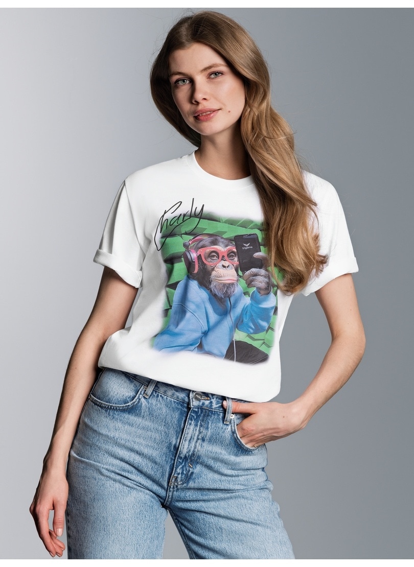 Trigema T-Shirt »TRIGEMA T-Shirt trigema Affe Charly Podcast«, (1 tlg.)