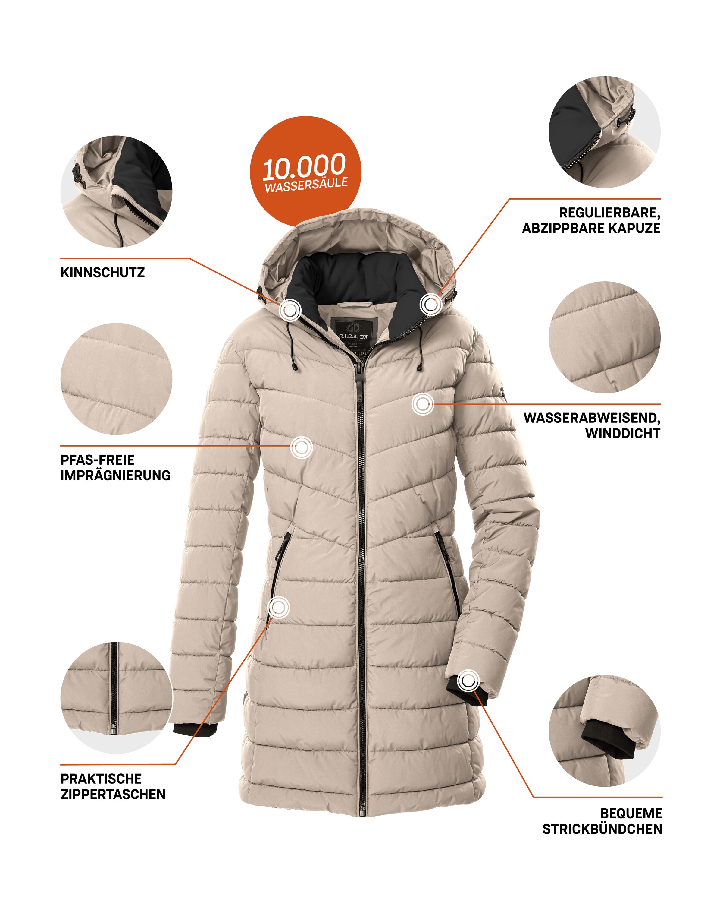 G.I.G.A. DX by killtec Steppmantel »GW 74 WMN QLTD PRK«, Wasserabweisender, winddichter Steppparka mit abnehmbarer Kapuze