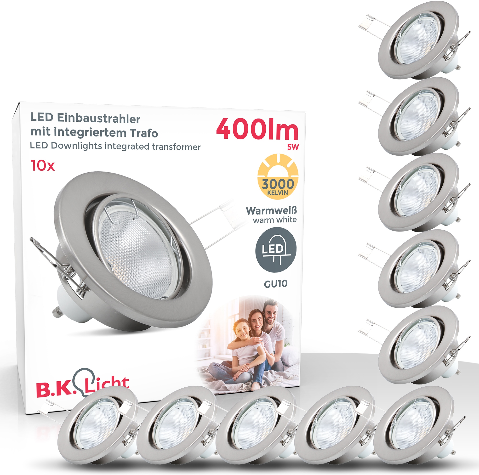 B.K.Licht LED Einbaustrahler, 10er Set, Schutzart IP23, inkl. Leuchtmittel GU10