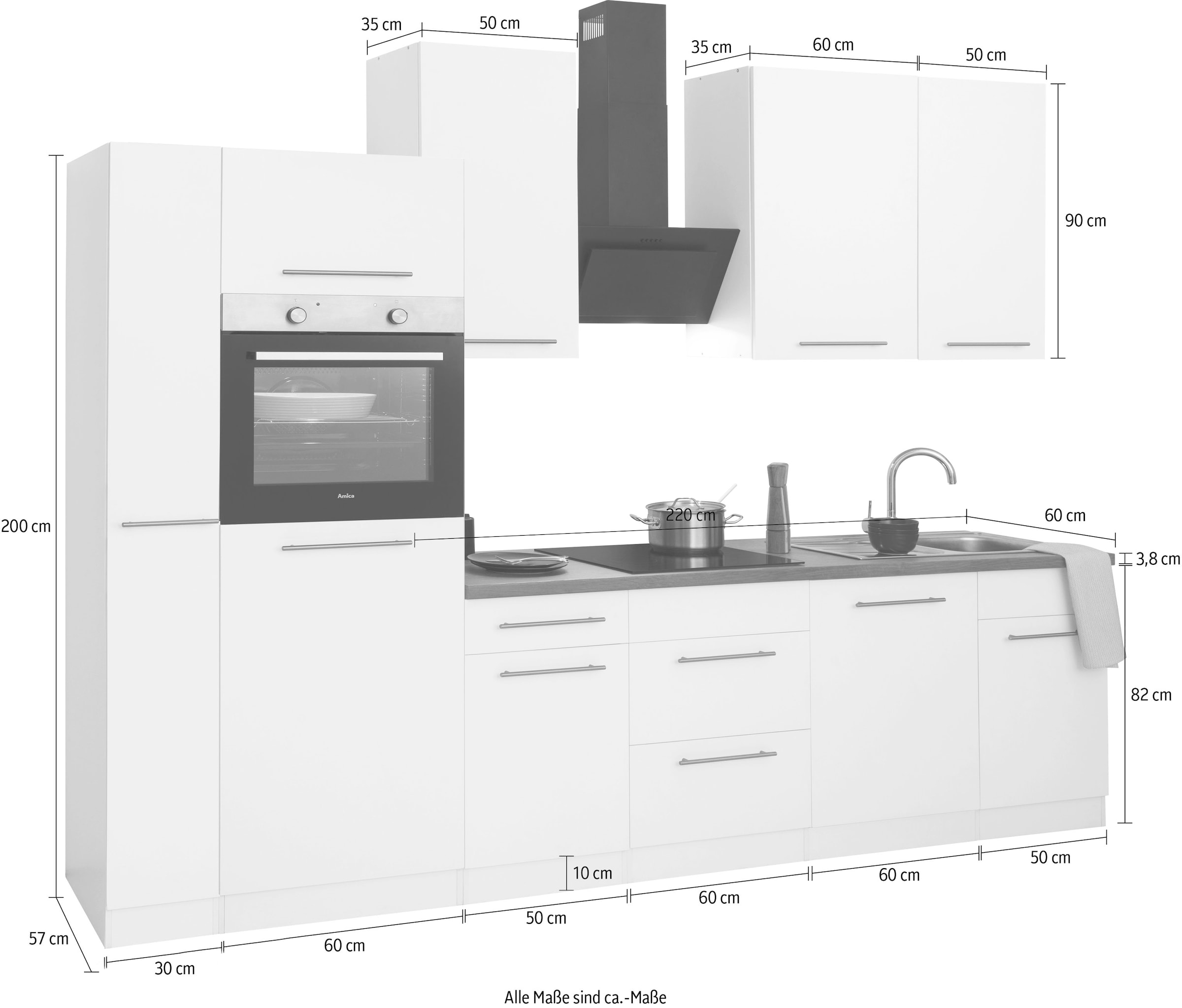 wiho Küchen Küchenzeile »Unna«, ohne E-Geräte, Breite 310 cm