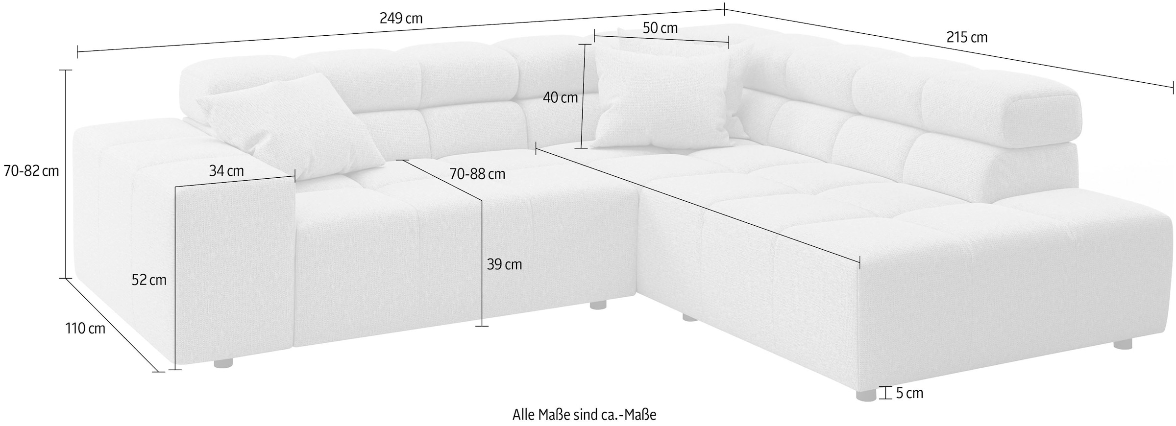 Home affaire Ecksofa »Ancona, Ecksofa,  incl. Kopfteilverstellung, Breite 249 cm, L-Form« wahlweise elektrische Sitztiefenverstellung