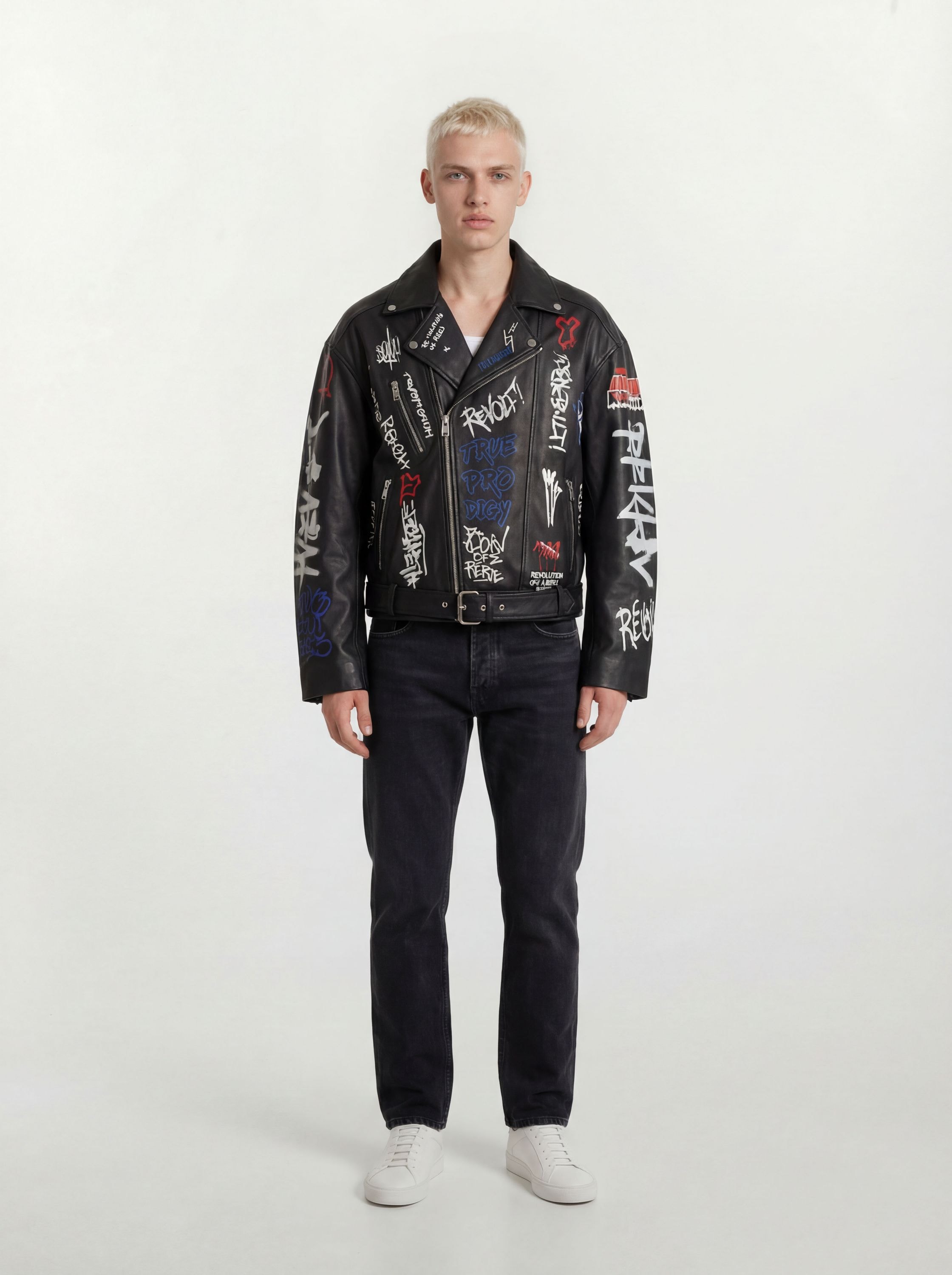 trueprodigy Lederjacke »Danis Auffälliger Graffiti Print« ohne Kapuze