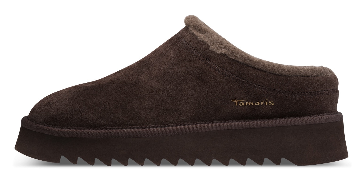 Tamaris Hausschuh  , Clogs, Bequemschuh mit Fellimitat-Kragen