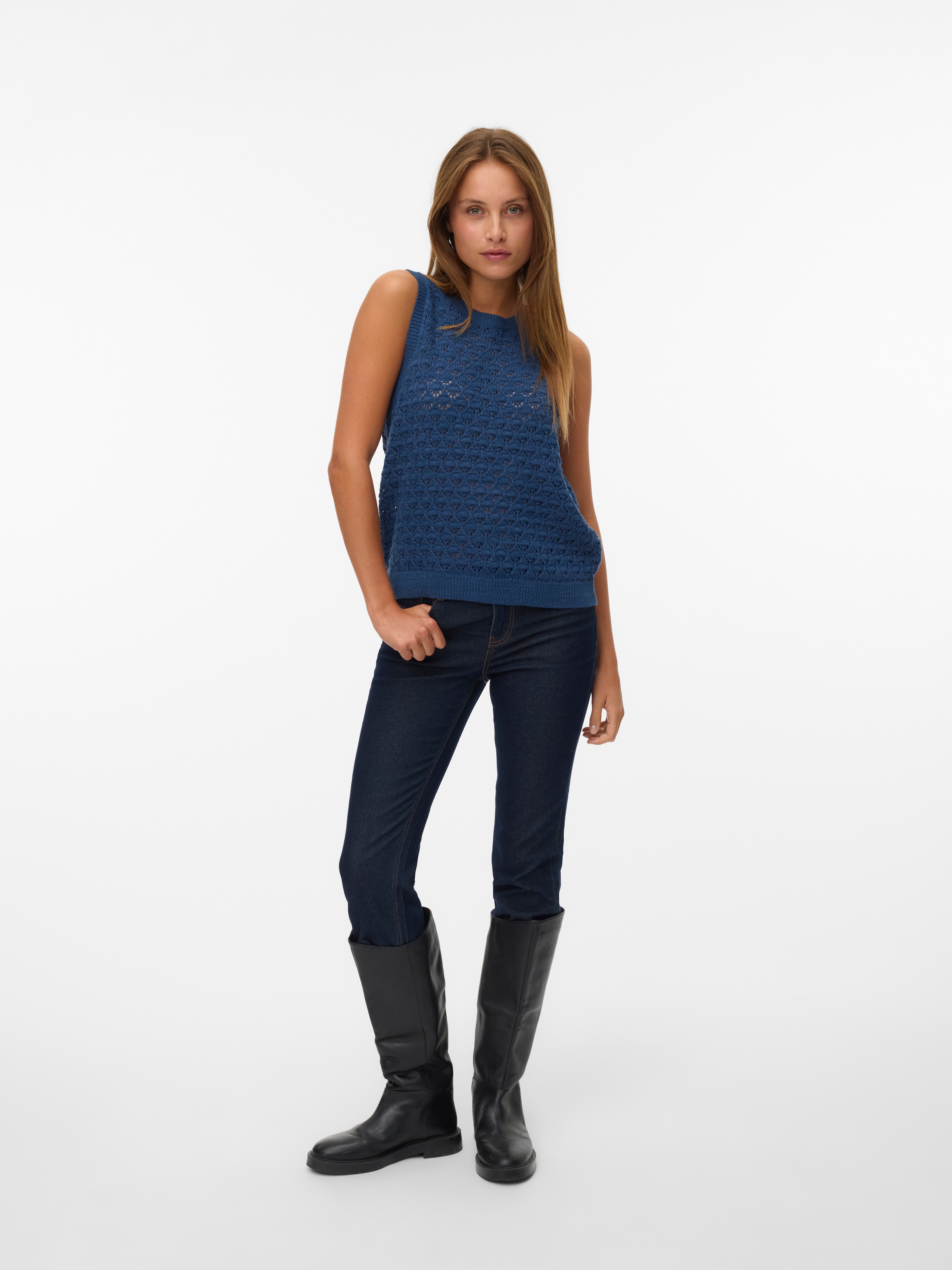 Vero Moda Stricktop »VMJAQUELINE SL O-NECK TOP BOO« mit zartem Ajourmuster