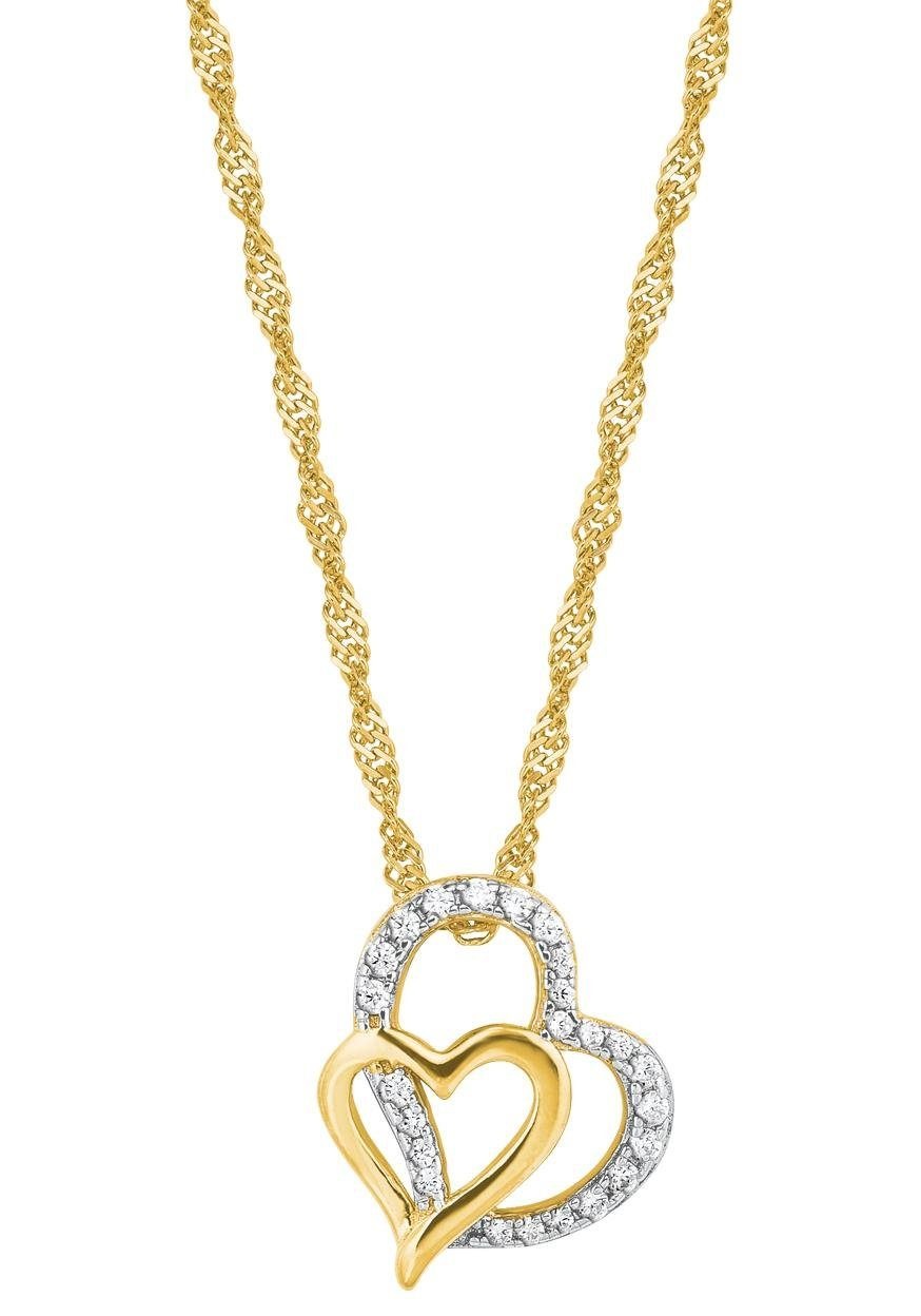 Amor Damen Kette mit Anhänger »Herzen« mit Zirkonia (synth.) in goldfarben, Größe Länge: 45