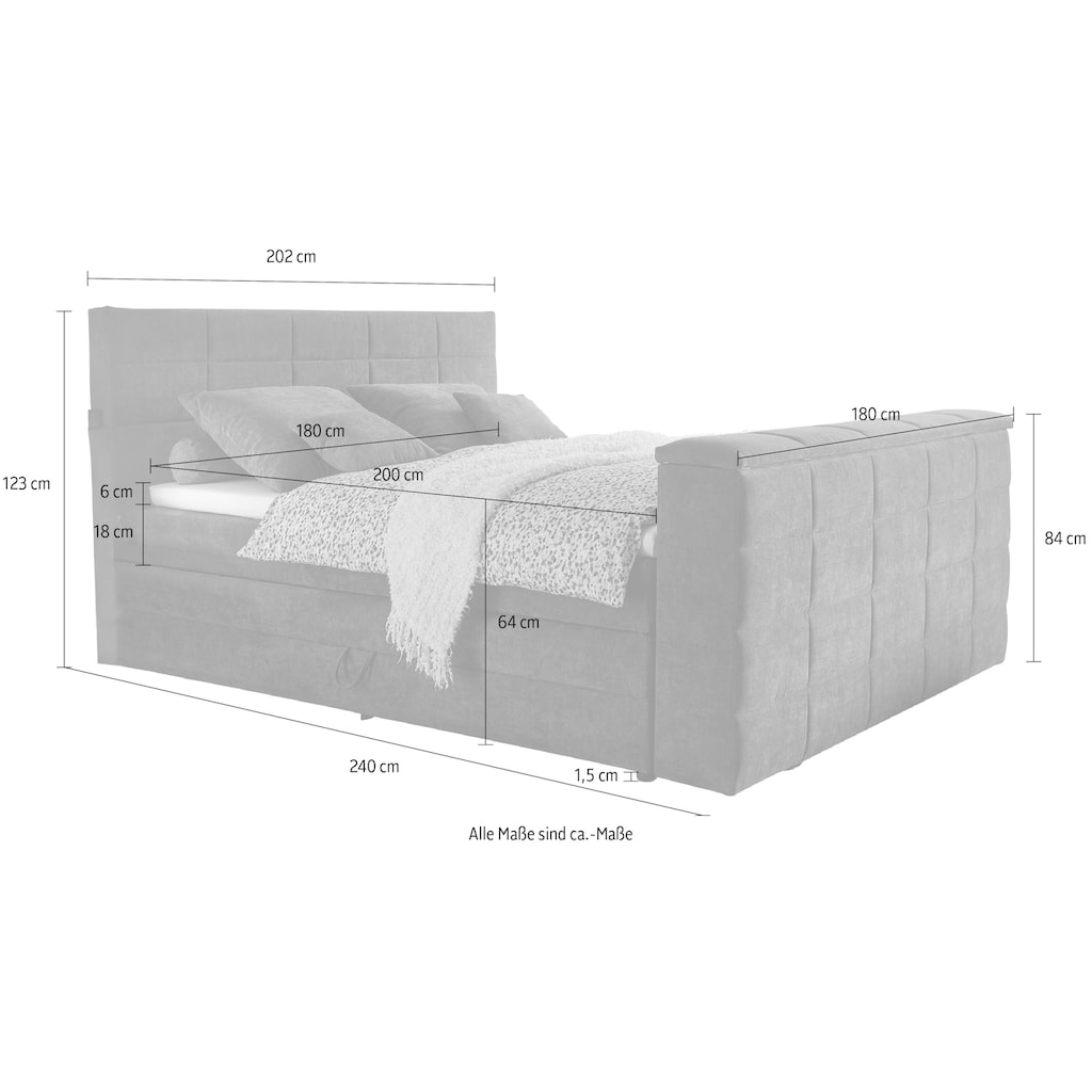 ED EXCITING DESIGN Boxspringbett »Denver«, mir motorisierter TV-Halterung bis 40 Zoll, Duo-Matratze und Bettkasten