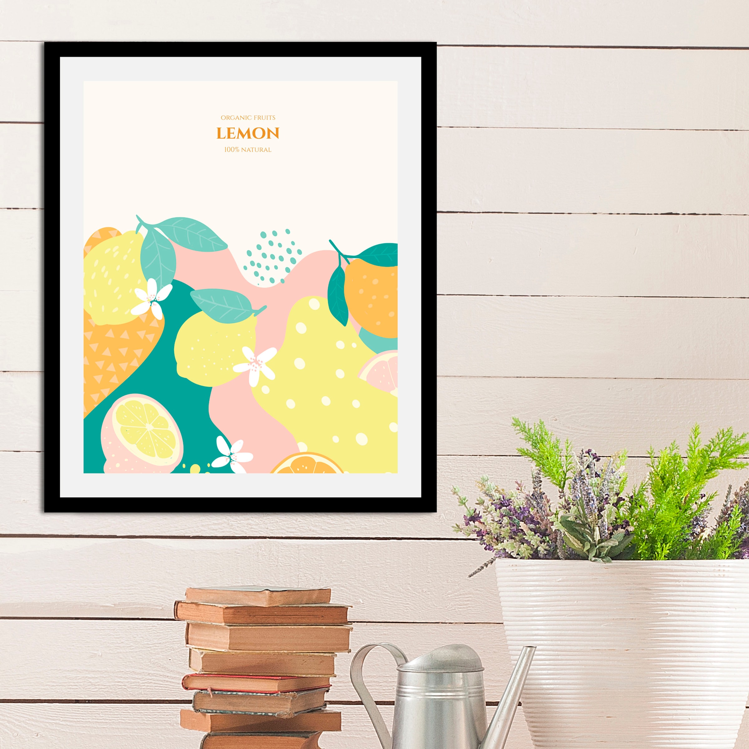 queence Bild »Lemon«, Obst-Obst Bilder-Schriftzug-Figuren-Abstrakt, (1 St.), gerahmt