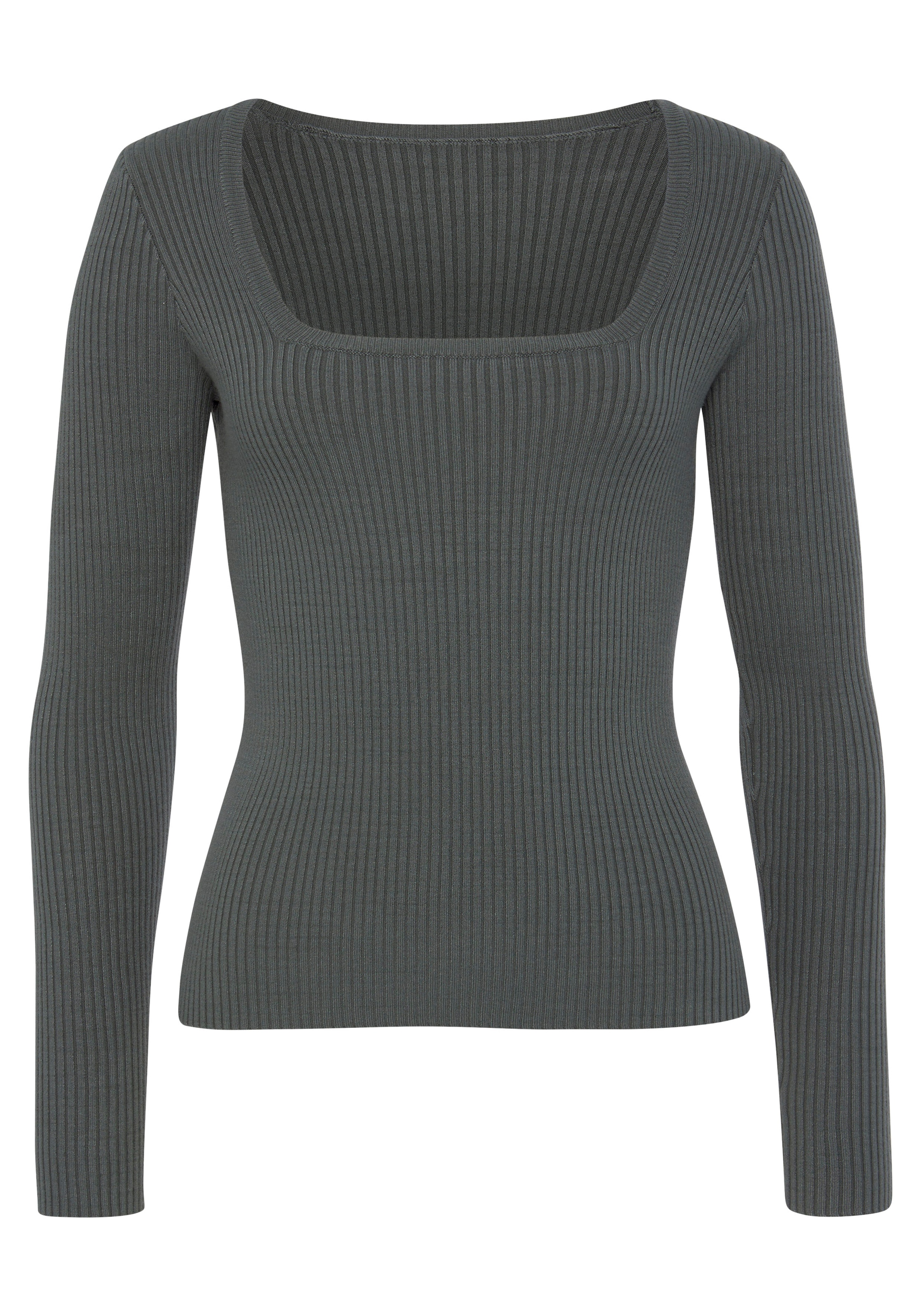 LASCANA Strickpullover, aus Rippstrick mit eckigem Ausschnitt, elegant-chic, Basic