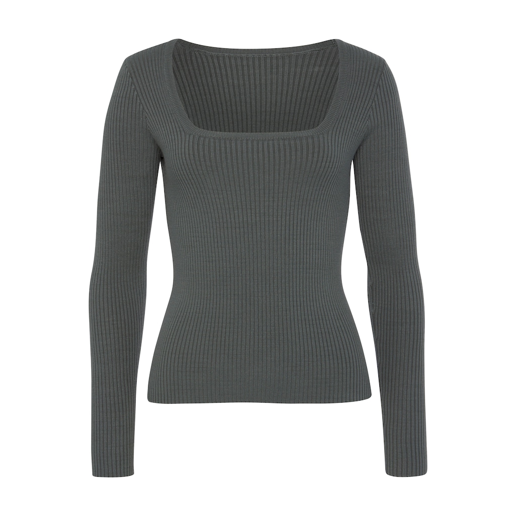 LASCANA Strickpullover, aus Rippstrick mit eckigem Ausschnitt, elegant-chic, Basic