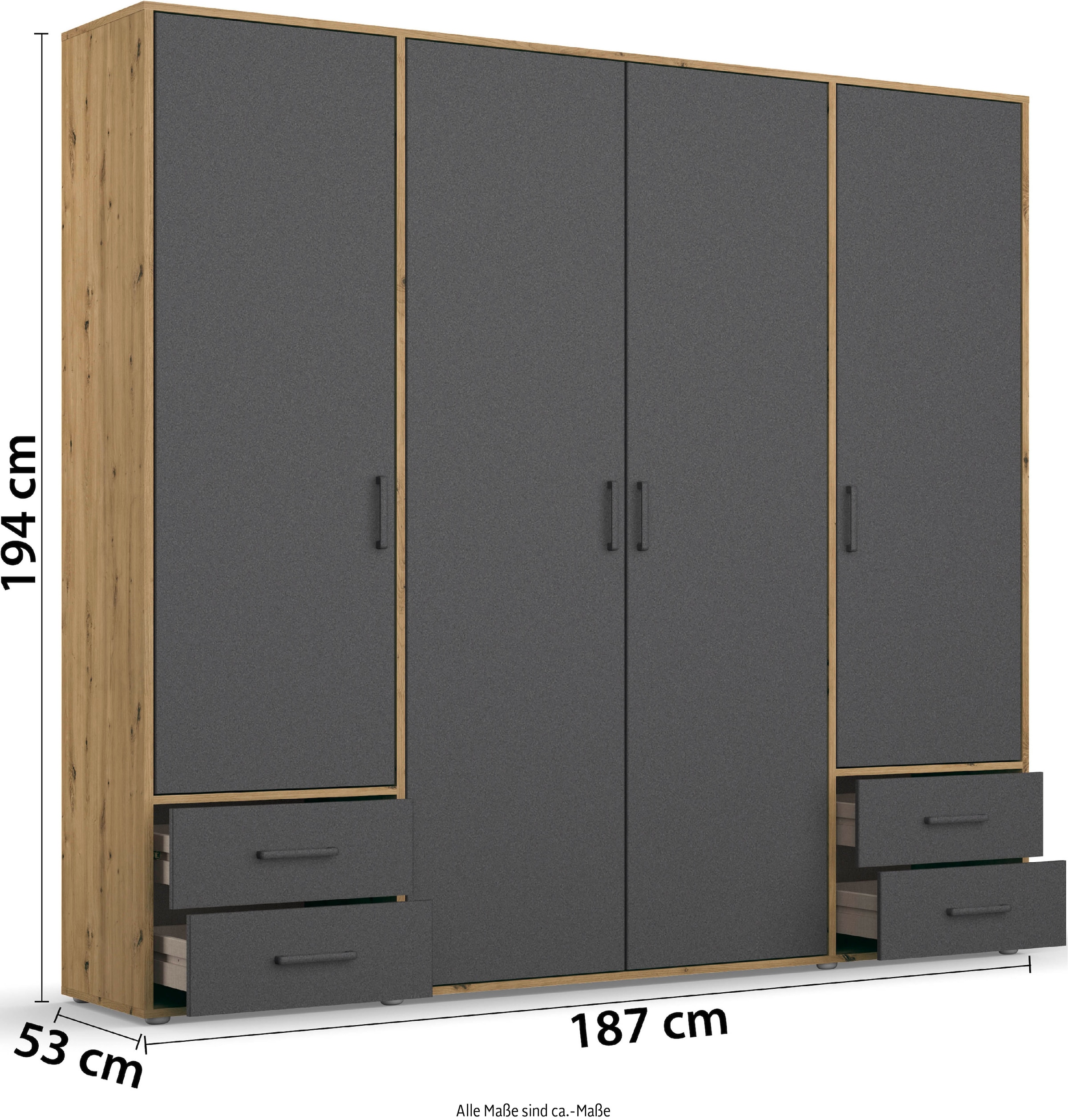 rauch Drehtürenschrank »Voyager, Kleiderschrank mit Außenschubkästen, Garderobe«, (in 3 verschiedenen Ausstattungen BASIC/CLASSIC/PREMIUM), Made in Germany