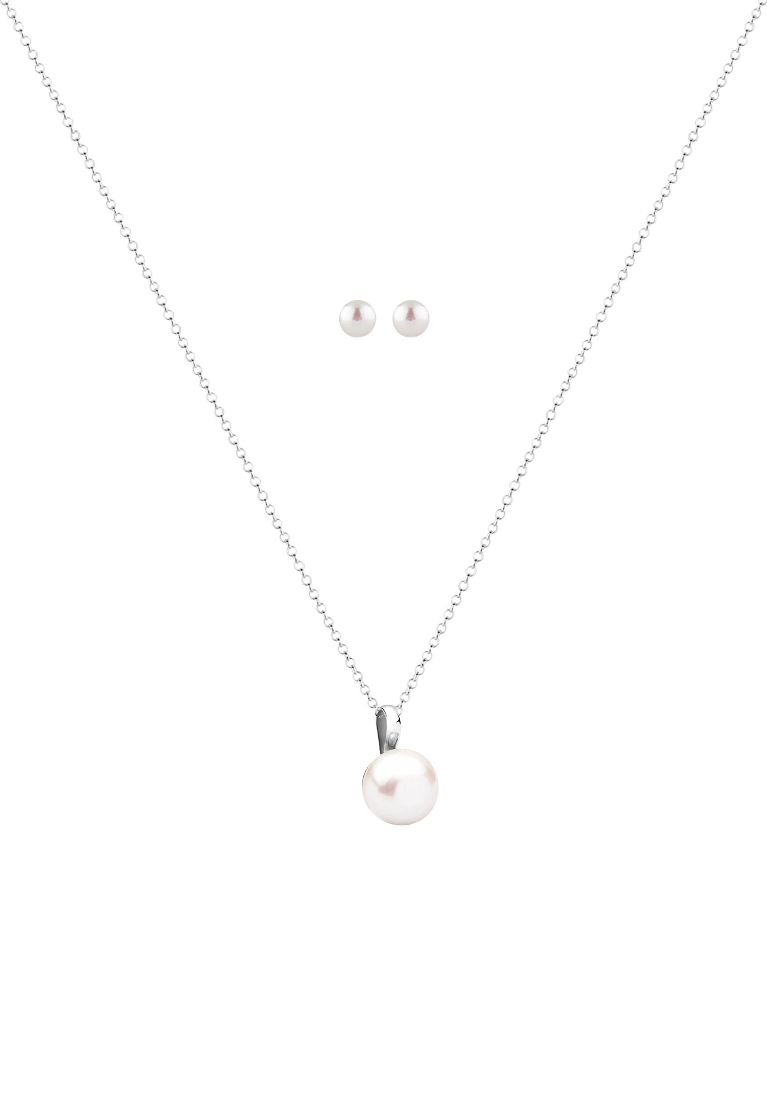 Nenalina Ohrring und Ketten Set »Schmuckset Halskette Ohrstecker Süßwasserperlen 925 Silber«