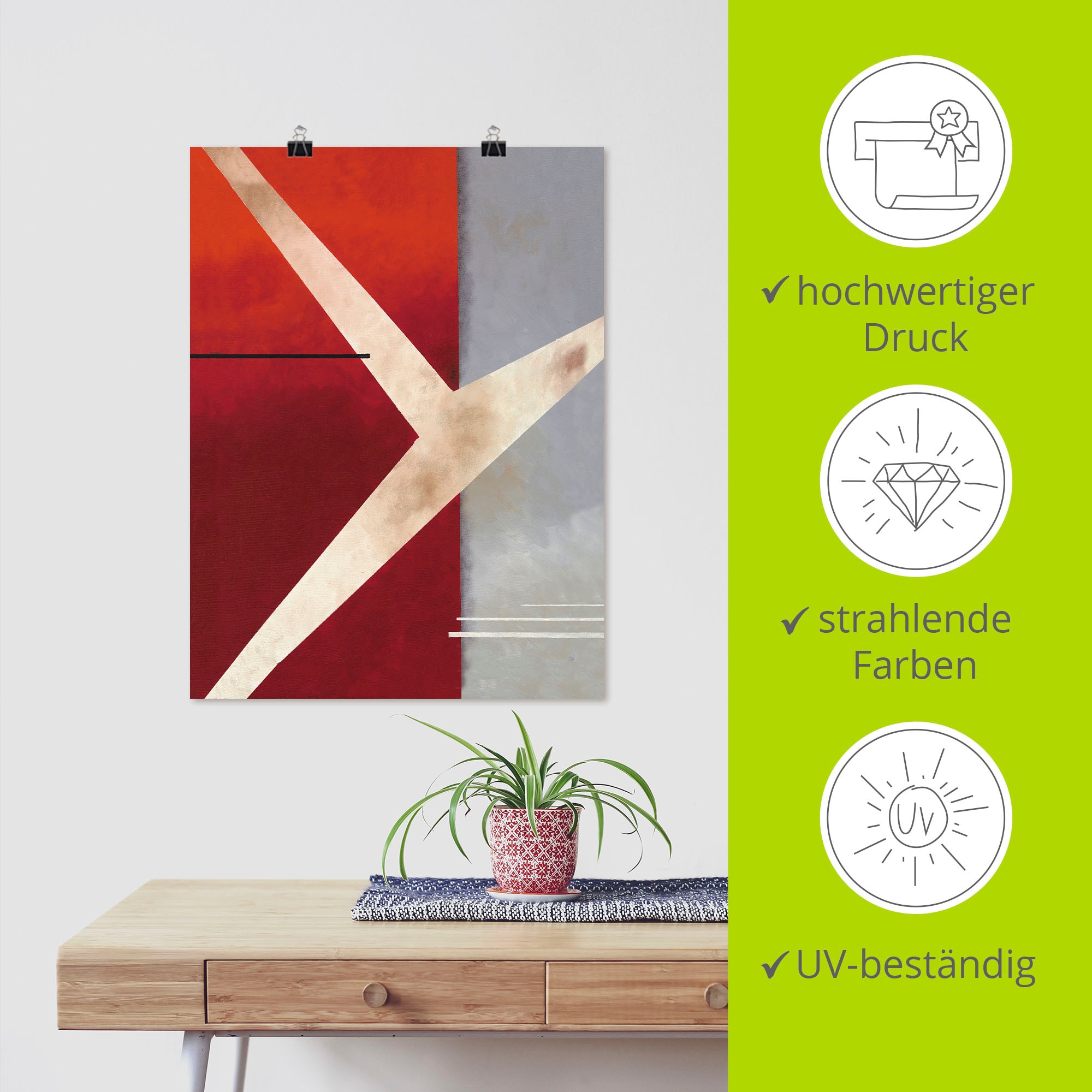 Artland Wandbild »Abstrakt in rot-grau«, Gegenstandslos, (1 St.), als Leinwandbild, Poster in verschied. Größen
