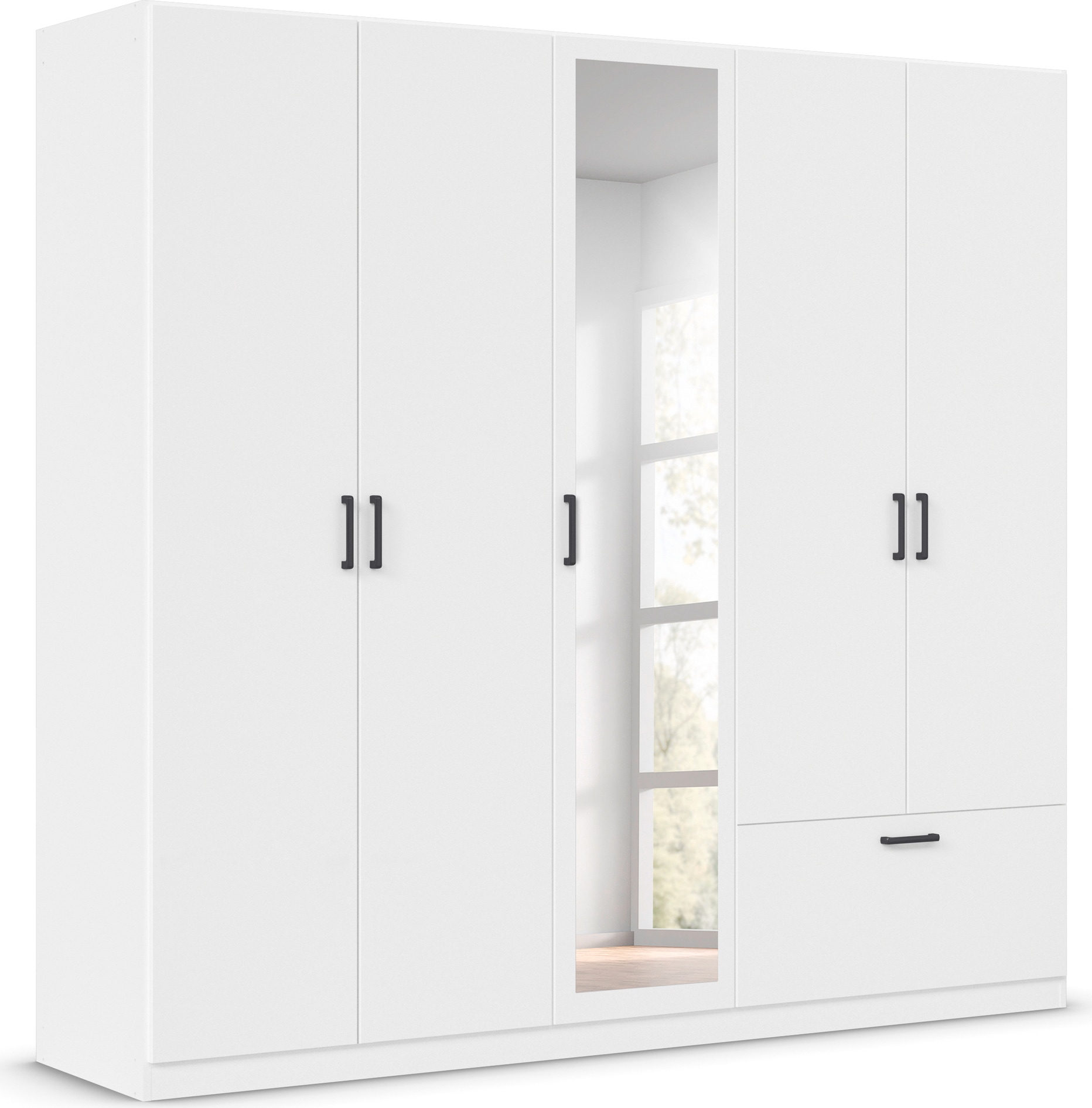 rauch Drehtürenschrank »Kleiderschrank Schrank Garderobe Wäscheschrank BARI mit Spiegel«, mit Schubasten außen, moderner Griff in Graumetallic MADE IN GERMANY