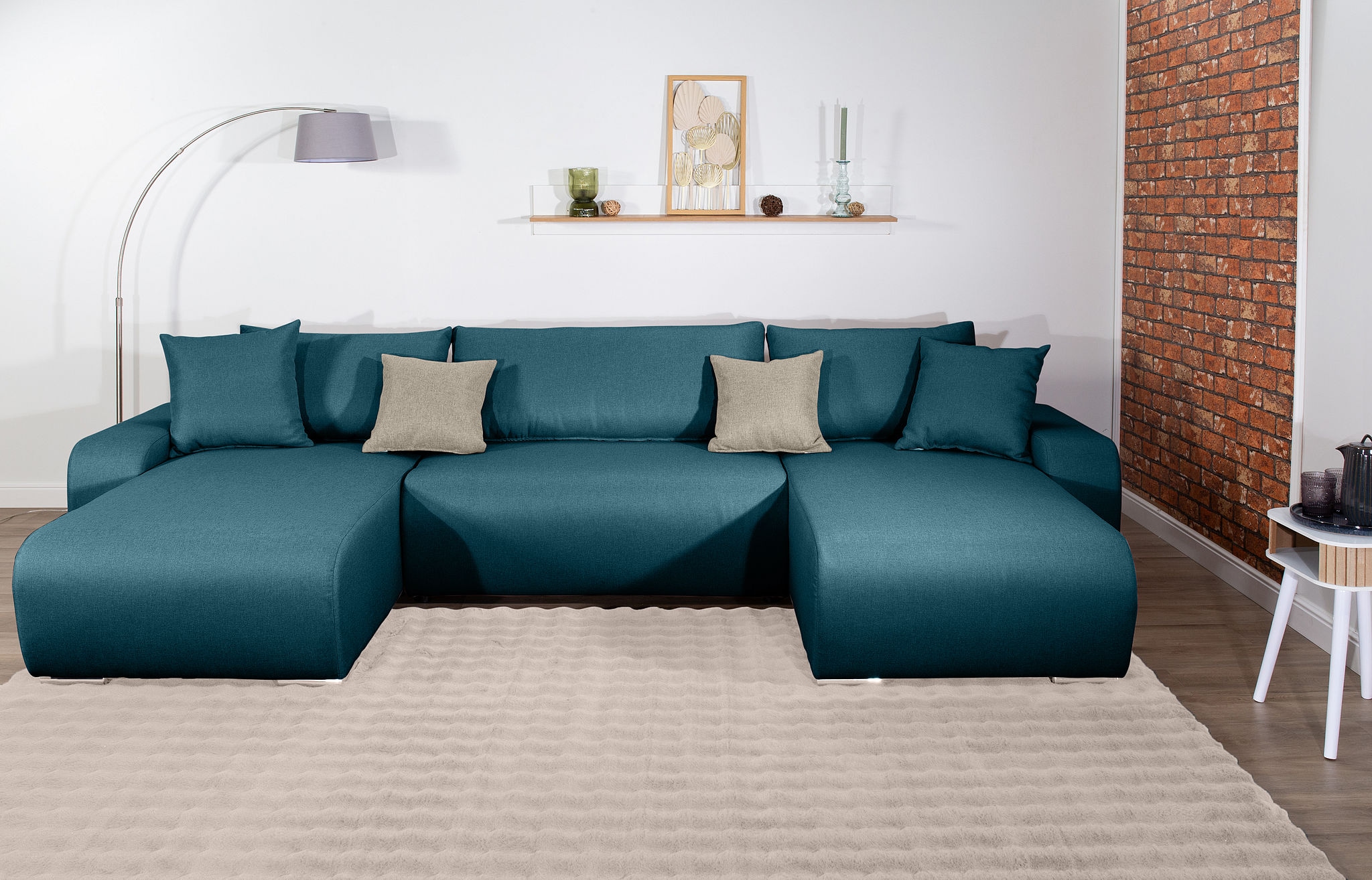 COLLECTION AB Wohnlandschaft »Paola U-Form, B: 314 cm« Schlaffunktion, Bettkasten & 4 Zierkissen, Federkern
