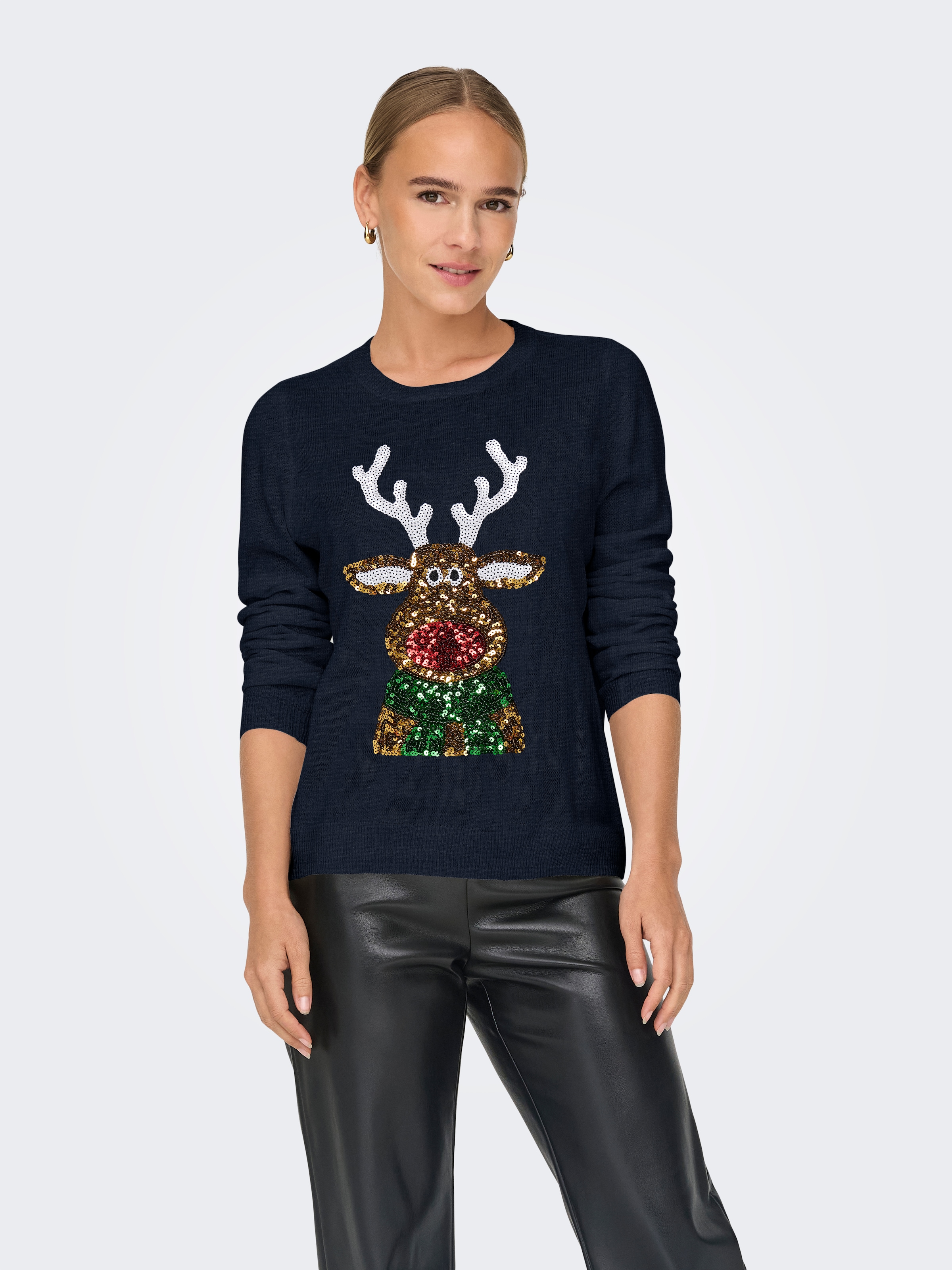 ONLY Weihnachtspullover »ONLXMAS LS O-NECK MIX DETAIL BOX KNT«