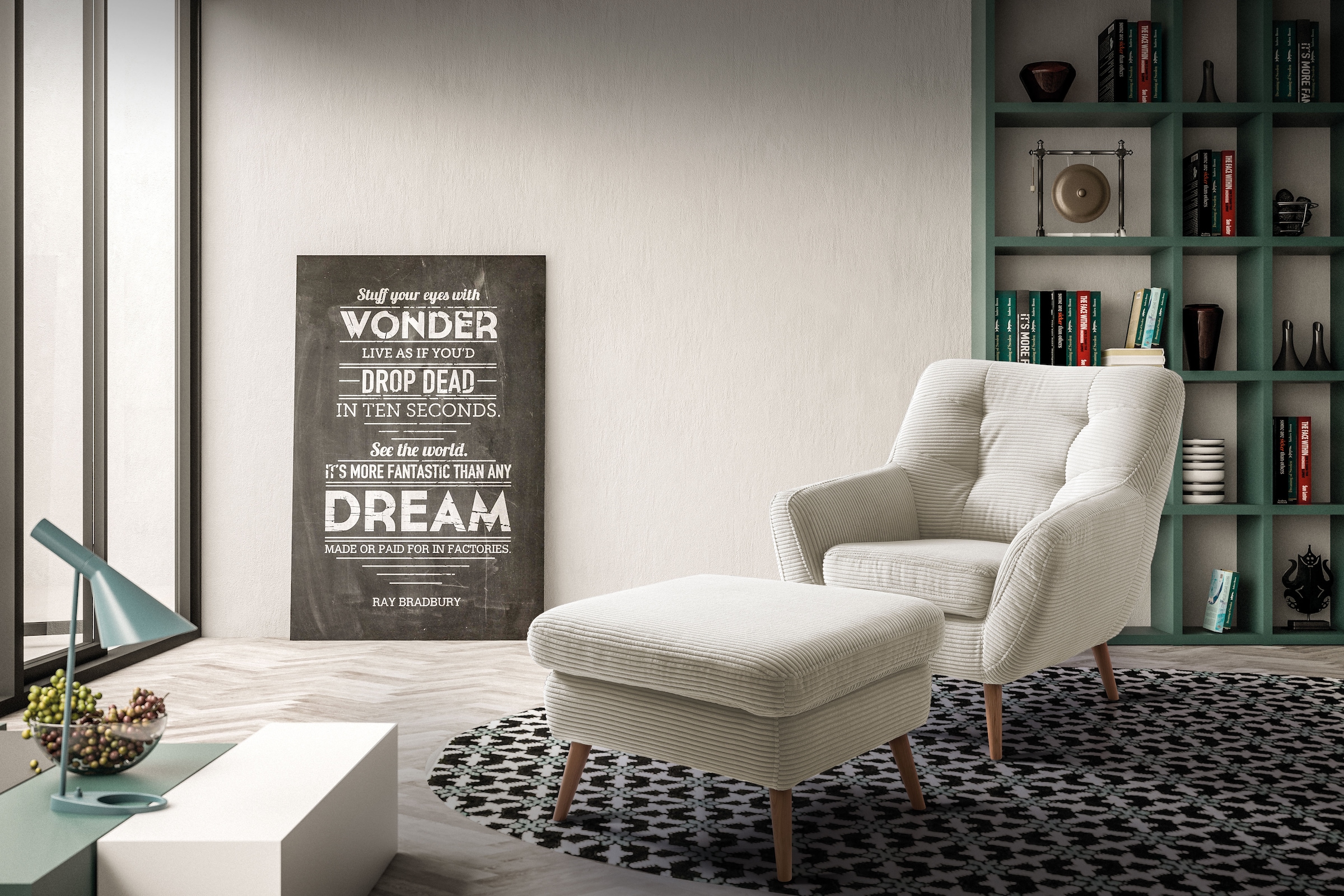 exxpo - sofa fashion Hocker »Scandi bequem und elegant mit hohem Holzfuß«, bequem und elegant mit hohem Holzfuß