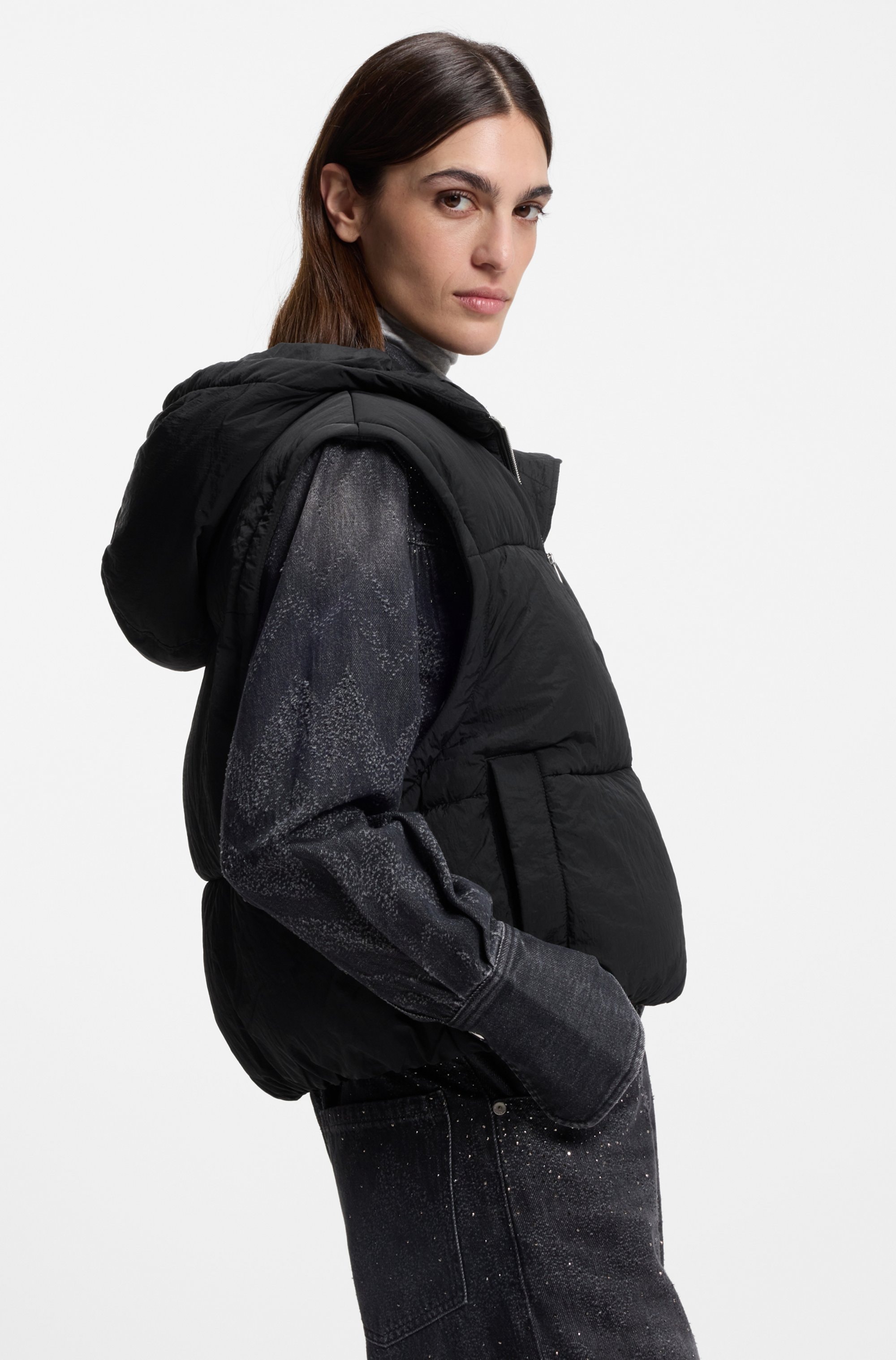 BOSS ORANGE Steppjacke »Polala Premium Damenmode« 2 Stk. tlg. mit Kapuze mit abnehmbaren Ärmeln und Schal