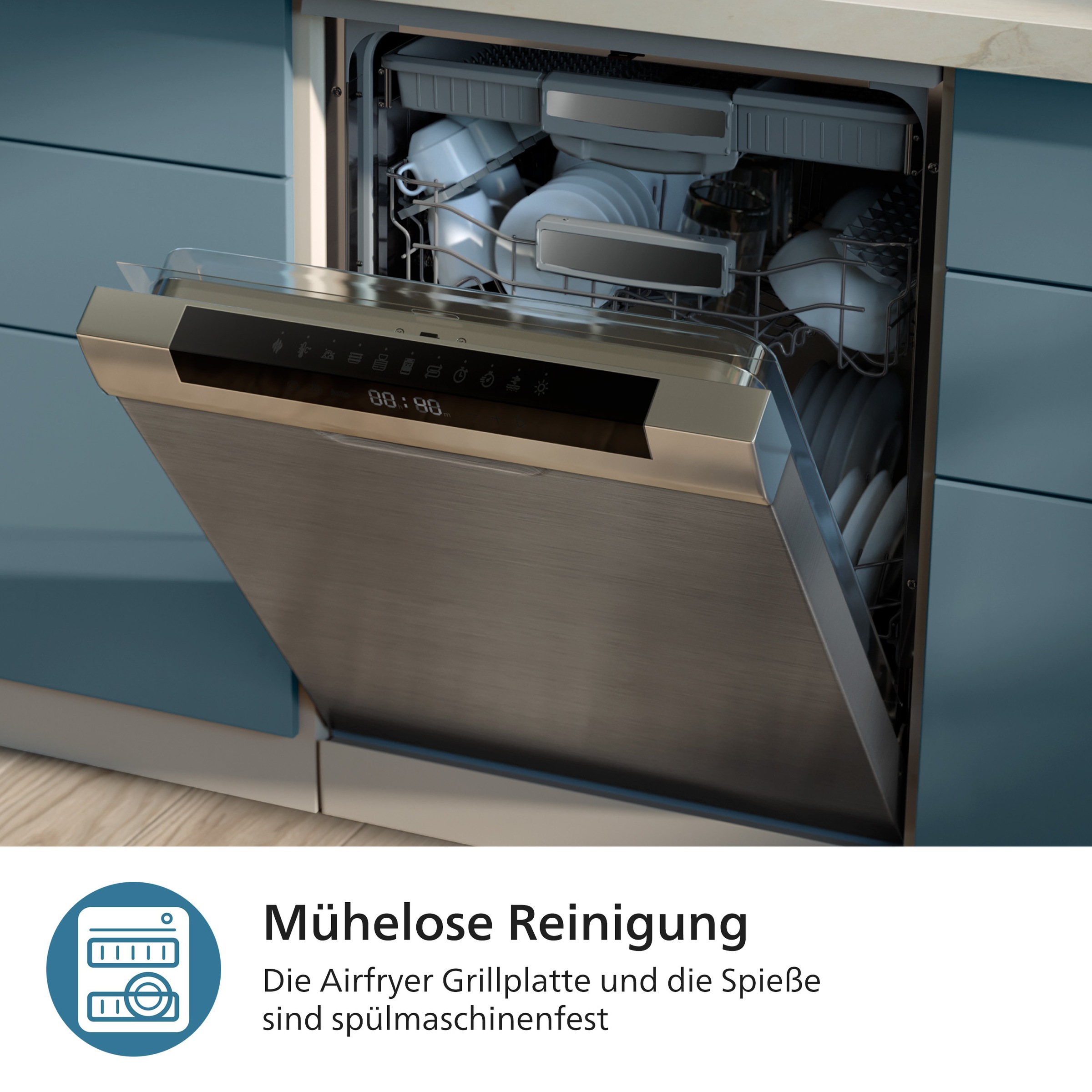 Philips Grillpfanneneinsatz »HD9926/00 für Airfryer L (3.2-4.2L) & Dual Basket«, Aluminium, (Set, 5 St.), inkl. 4 Spieße, spülmaschinenfest